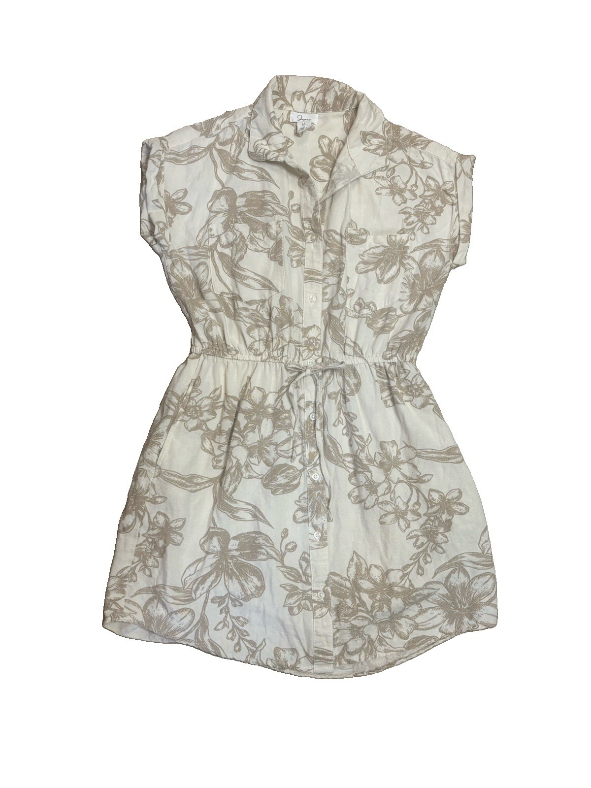 Japna Mini Dress M Cream Tan Floral Boho Cottagecore Beach Sundress Women’s