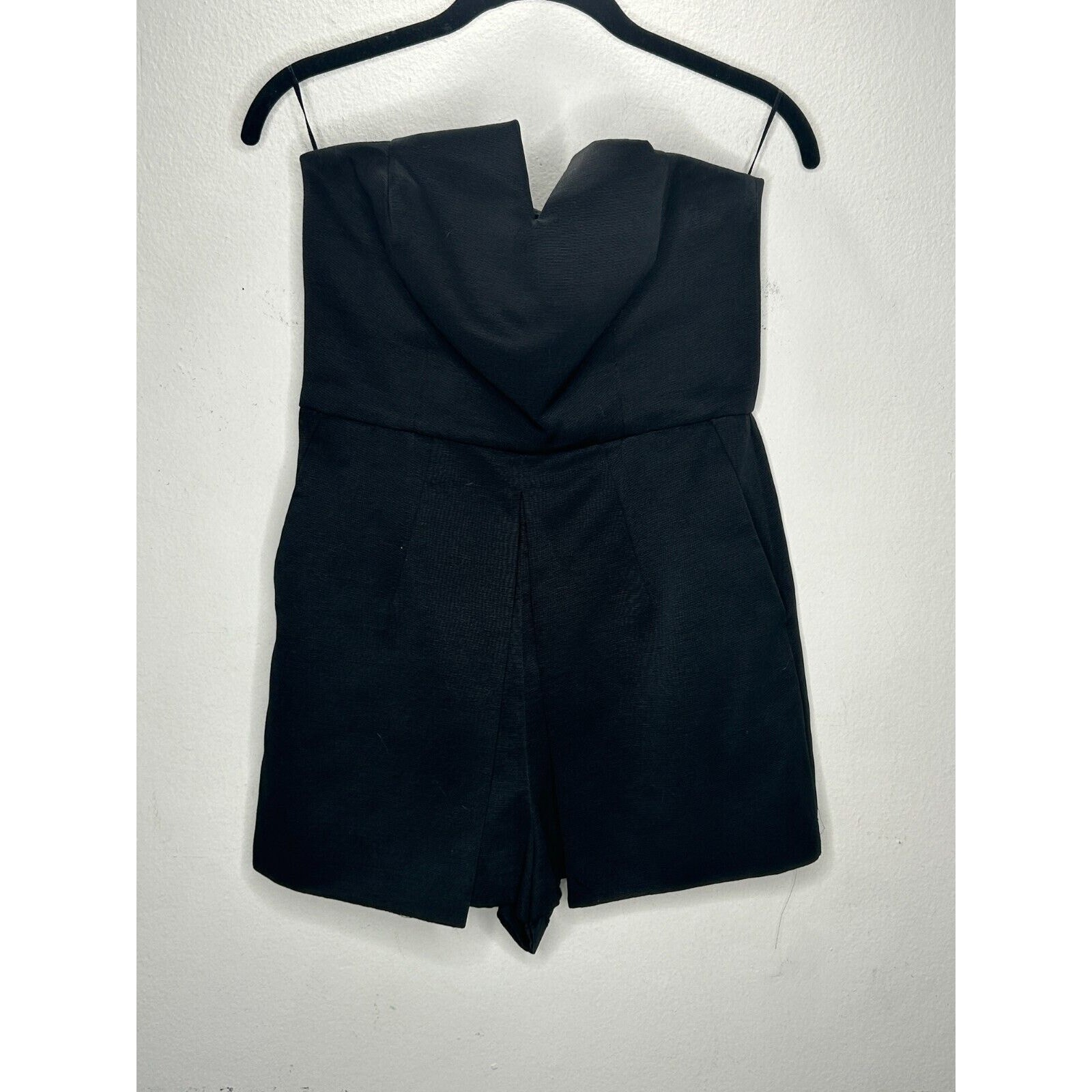 Topshop Black Strapless Structured V Front Pleats Pockets Back Zip Romper 6