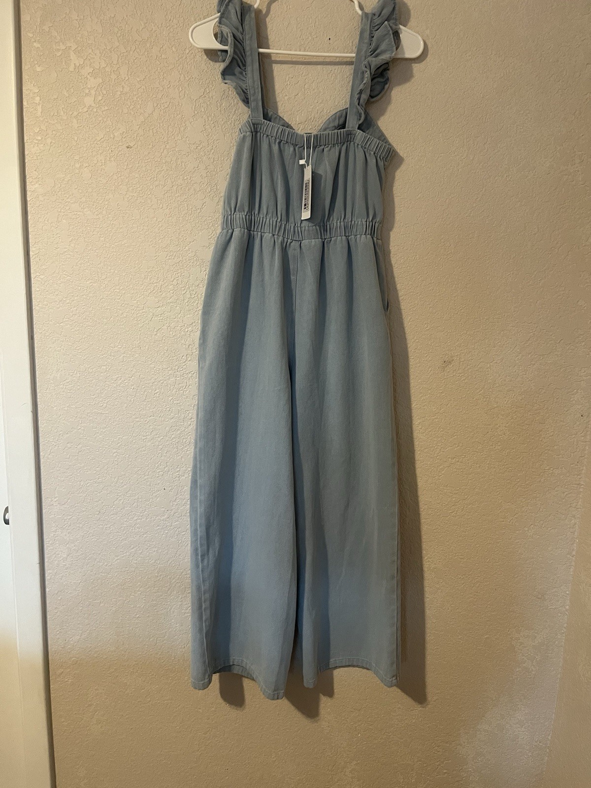 Baltic Born Madison Denim Jumpsuit Blue S Wide-Leg Ruffle Straps Pockets