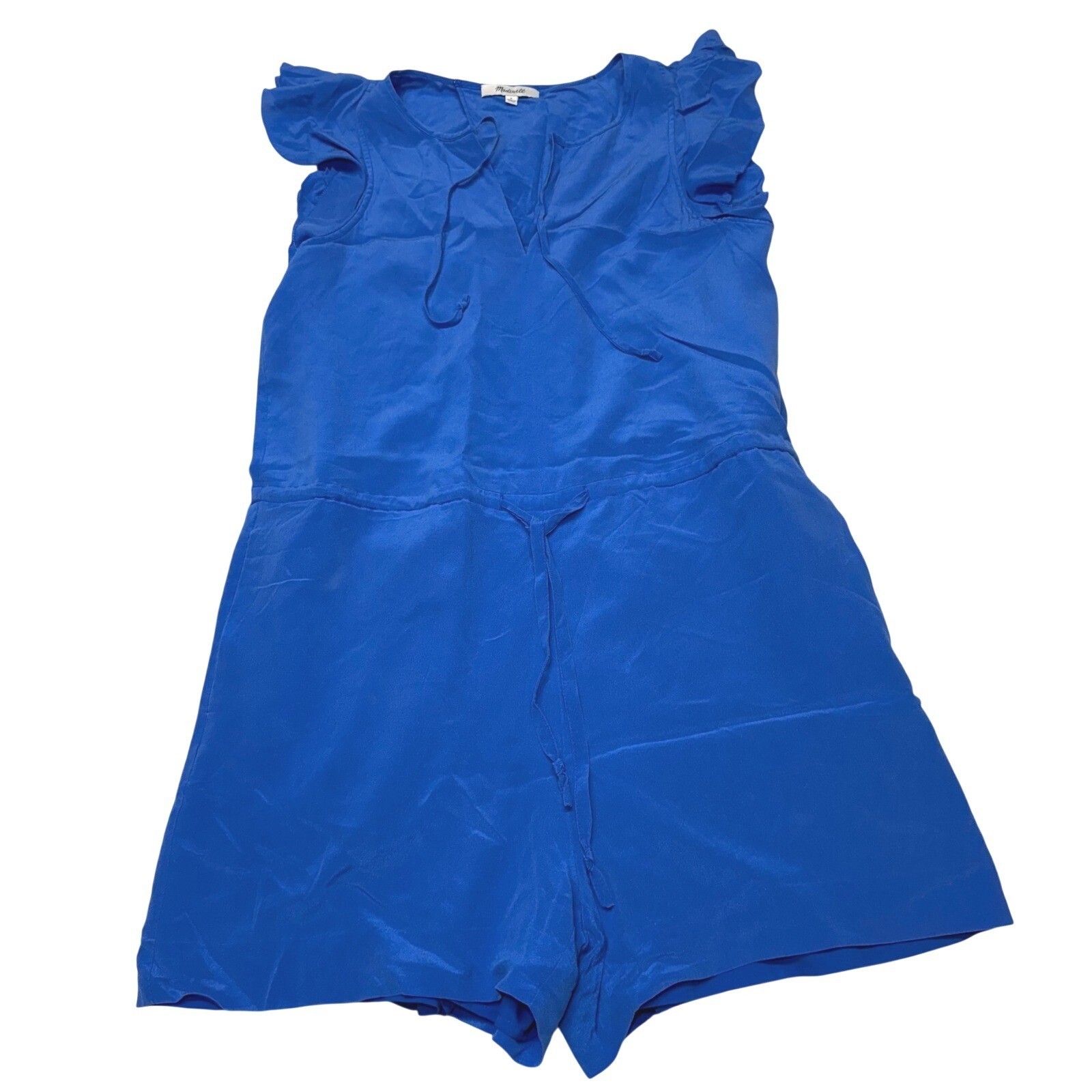 Madewell Royal Blue silk Flutter Sleeve peephole back Cutout size small
