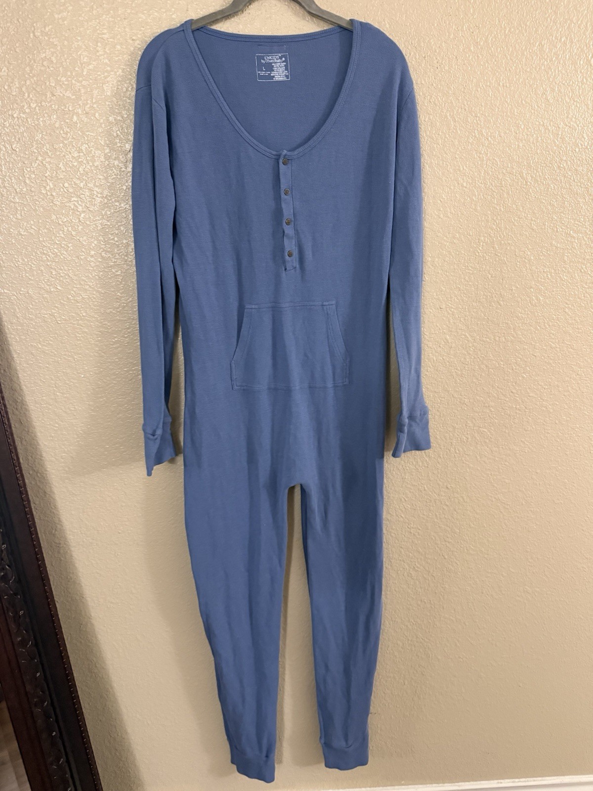 L.L. Kids by LoveChaby Blue Knit Cotton Long Sleeve V-Neck Jumpsuit L