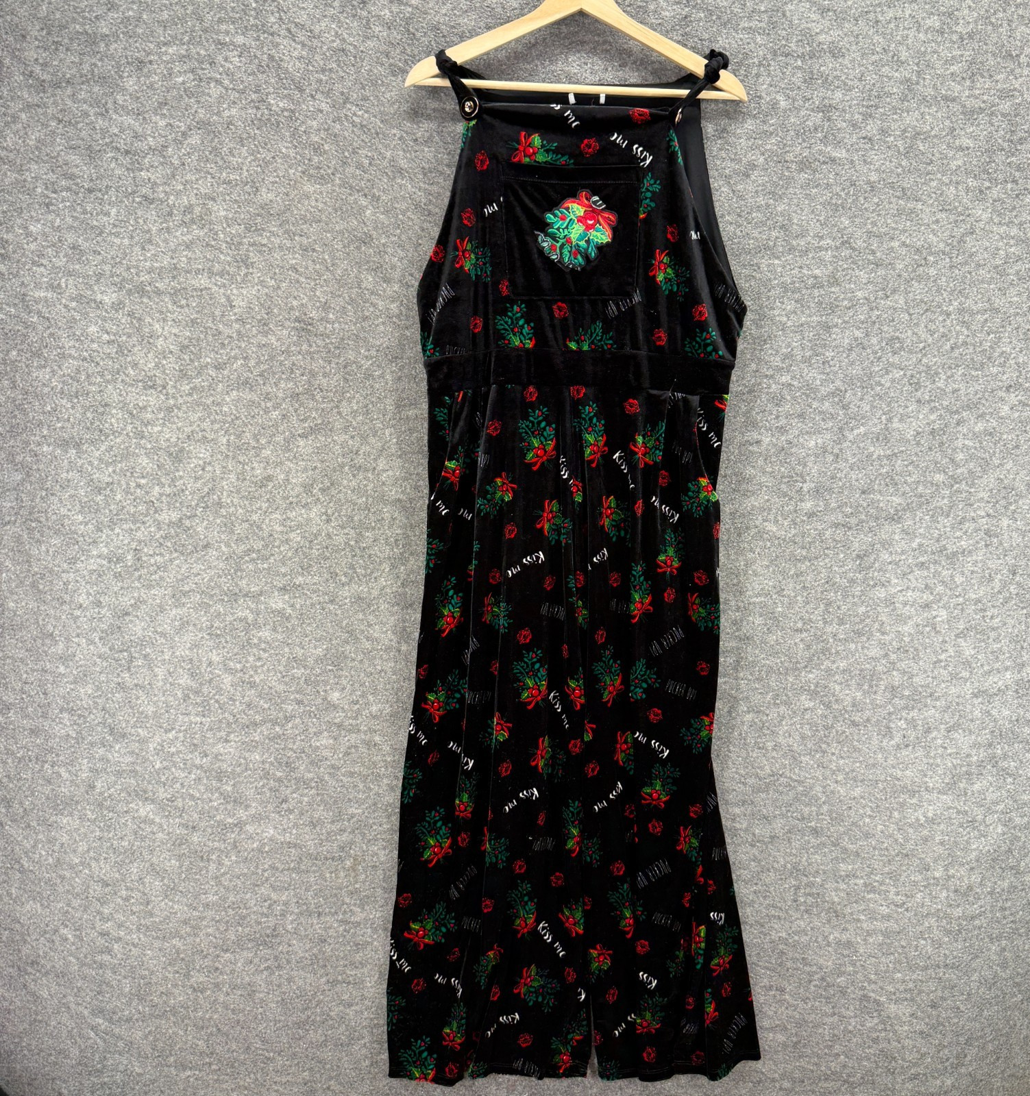 Unbranded Jumpsuit Women M Black Floral Sleeveless Velvet Christmas