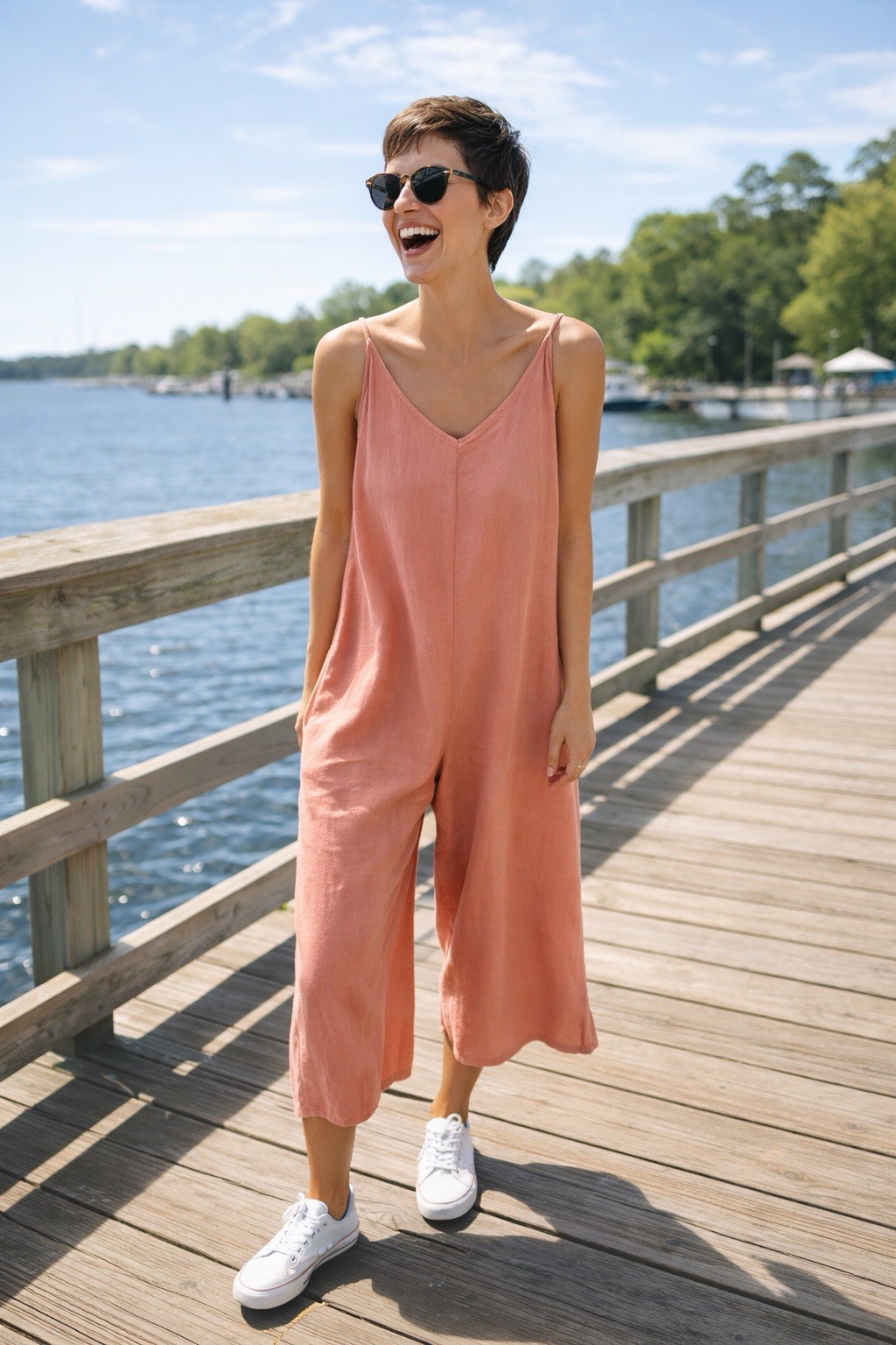 Shine Star Bohemian Tank Top Wide Leg Romper Clay Pink Lining Size M Peach Color