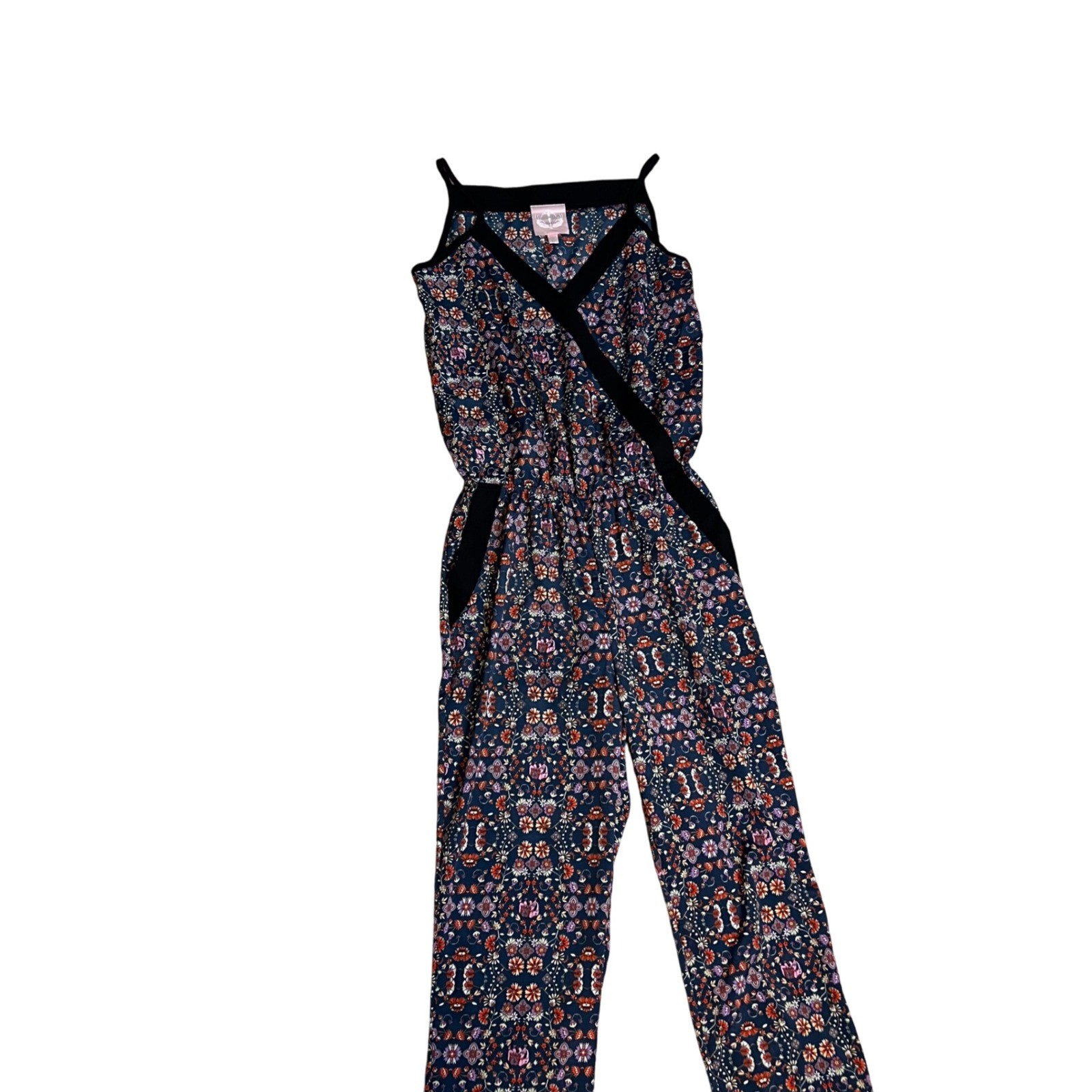Romeo & Juliet Harem Jumpsuit Size S Blue India Print Sleeveless Faux Wrap
