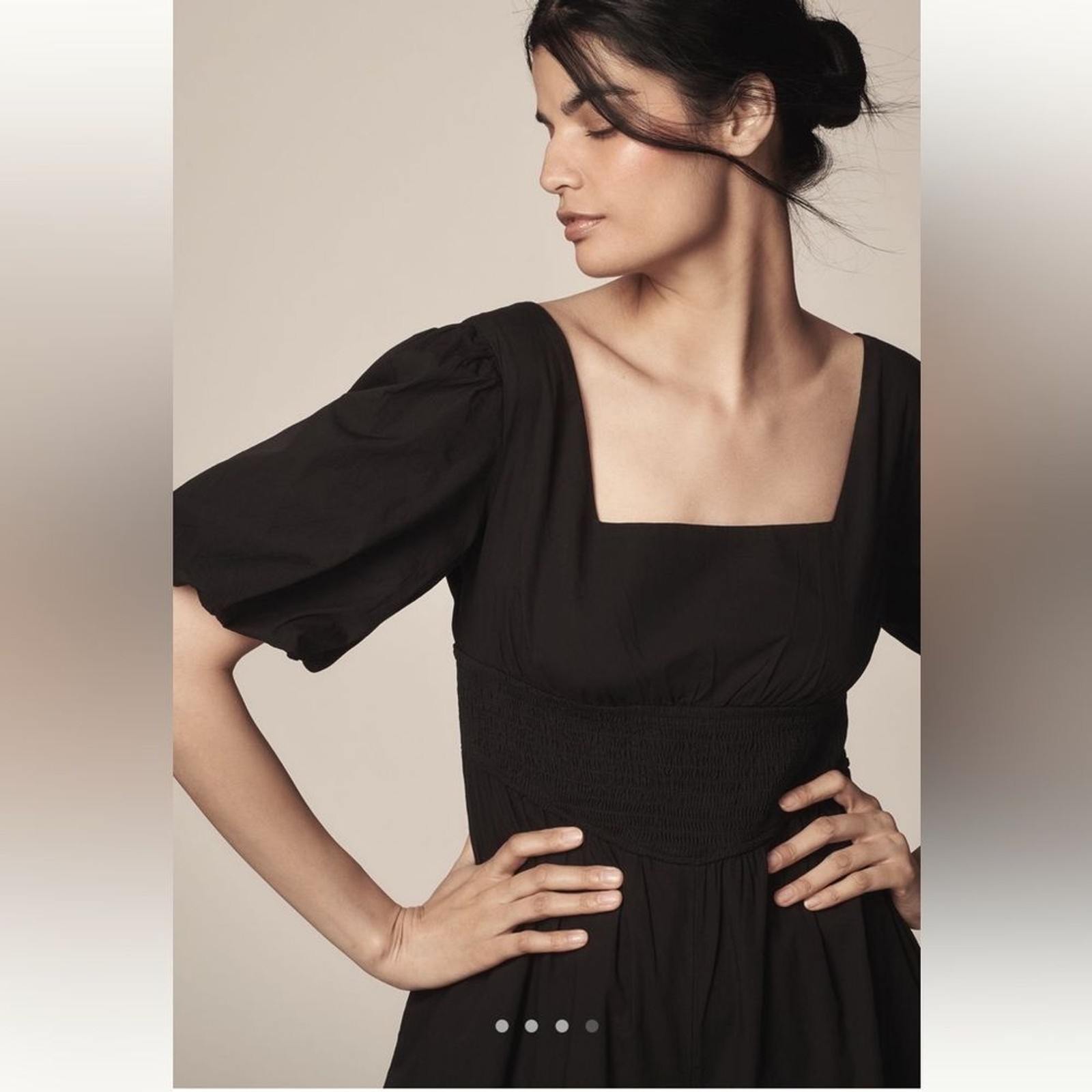NWT Anthropologie Maeve Puff-Sleeve Smocked Culotte Jumpsuit Black Sz XS Tall
