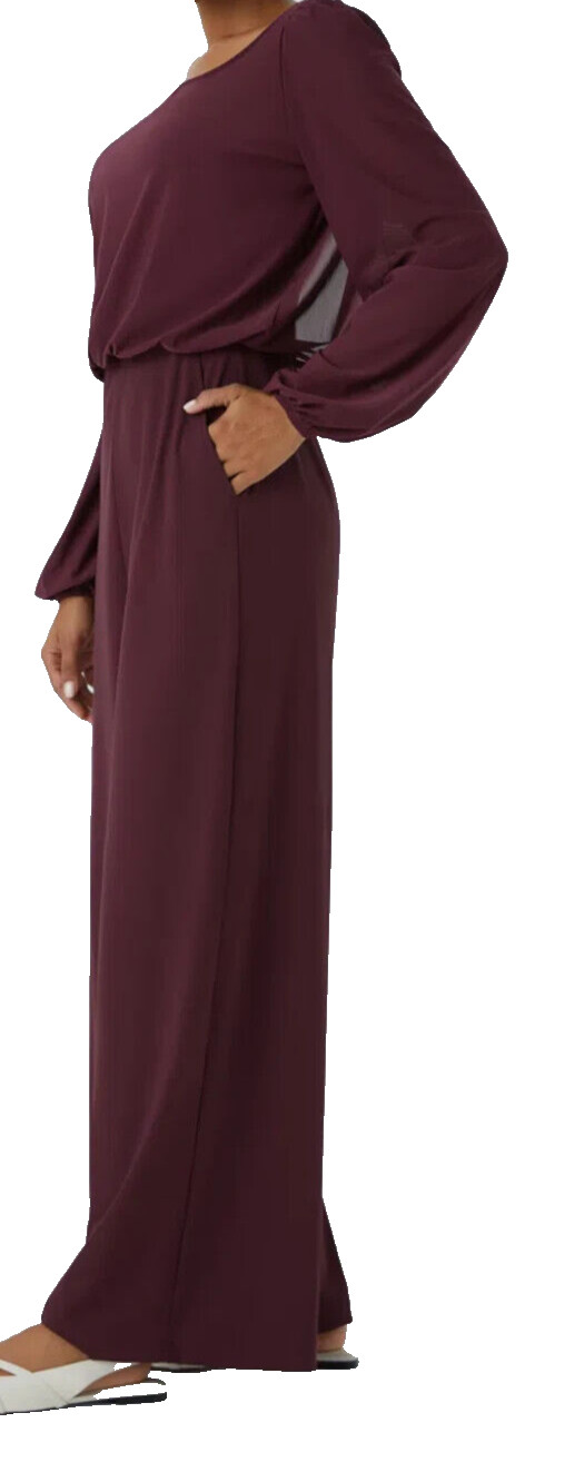 Halara Softlyzero™ Airy Jumpsuit Women M Burgundy Mesh Top Keyhole Back Wide Leg