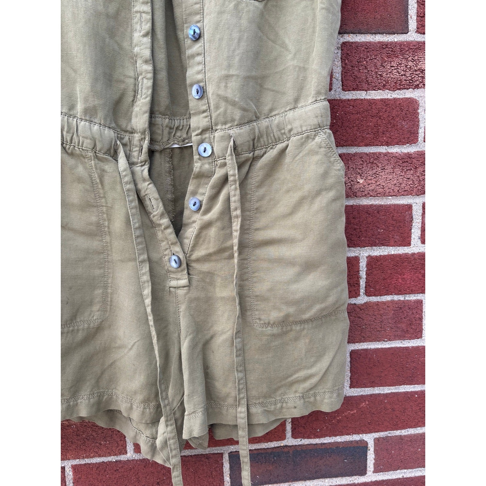 Nicole Miller New York Utility Romper Womens 4 Olive Green Linen Blend Safari