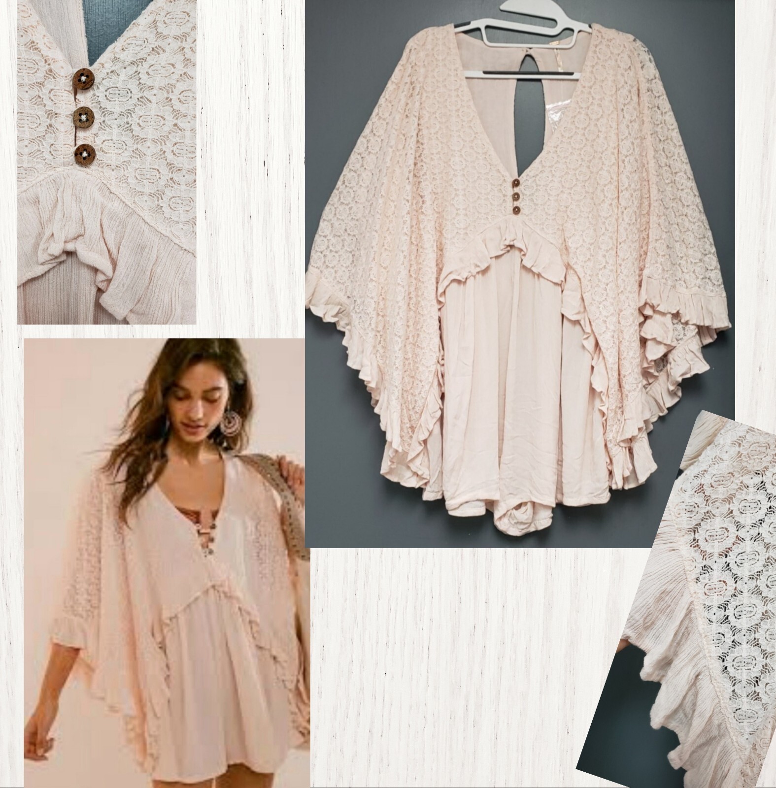 NEW~Free People As You Are Romper Shorts Women BUTTERFLY Sleeve lace viscose~XS