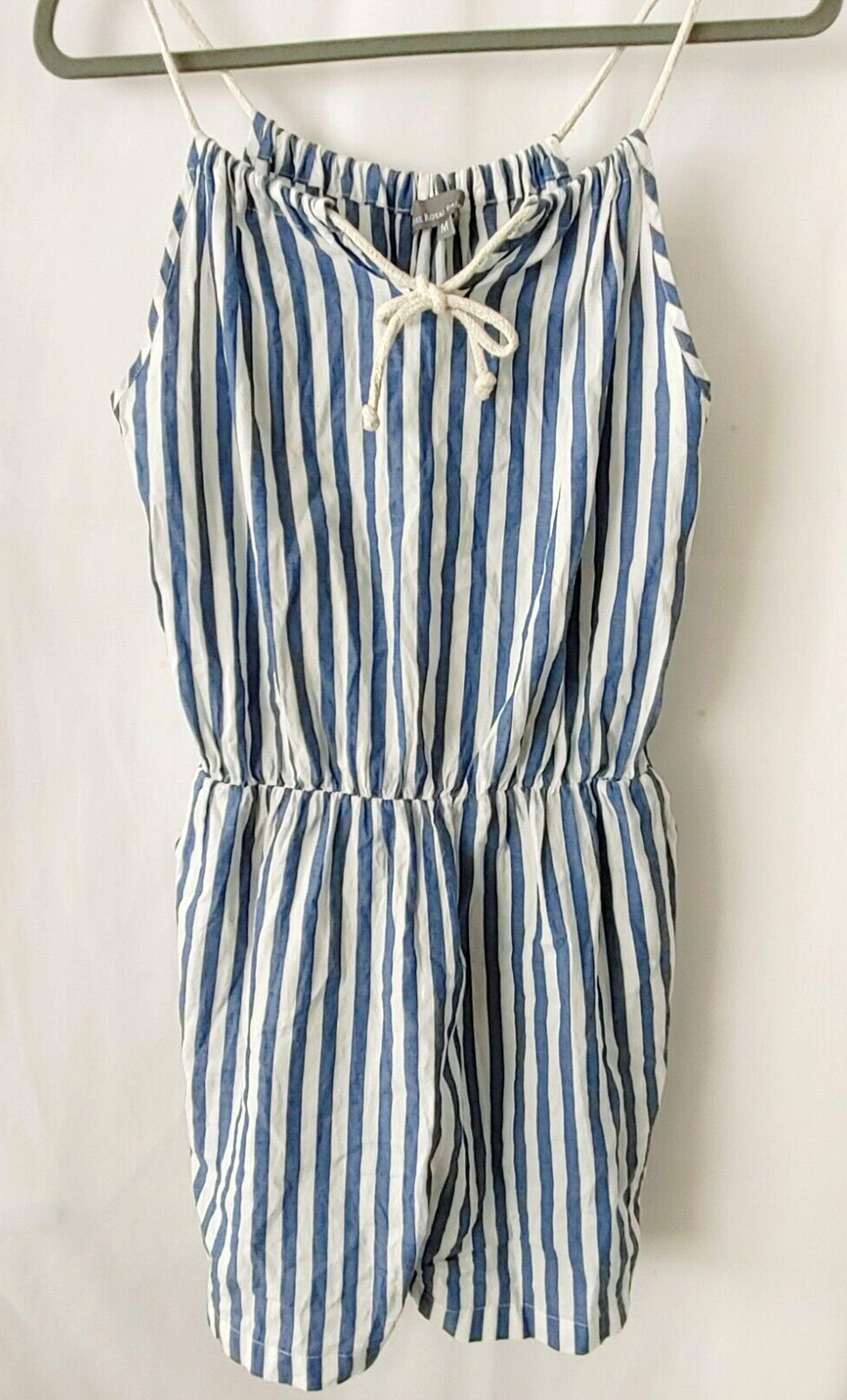 The Royal Standard Romper Drawstring Straps Elastic Waist Blue Stripe M #13320