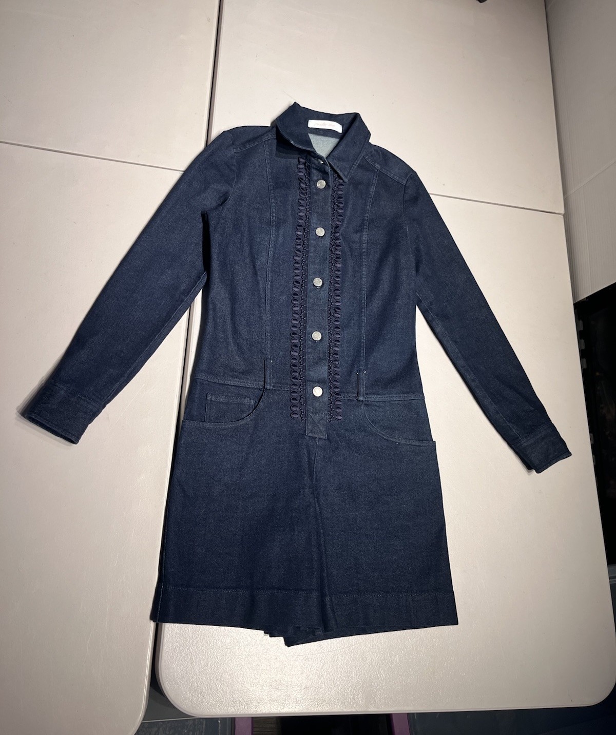 SEE By CHLOE Romper Women’s 38 Denim Blue Long Sleeve Button Front Indigo Cotton