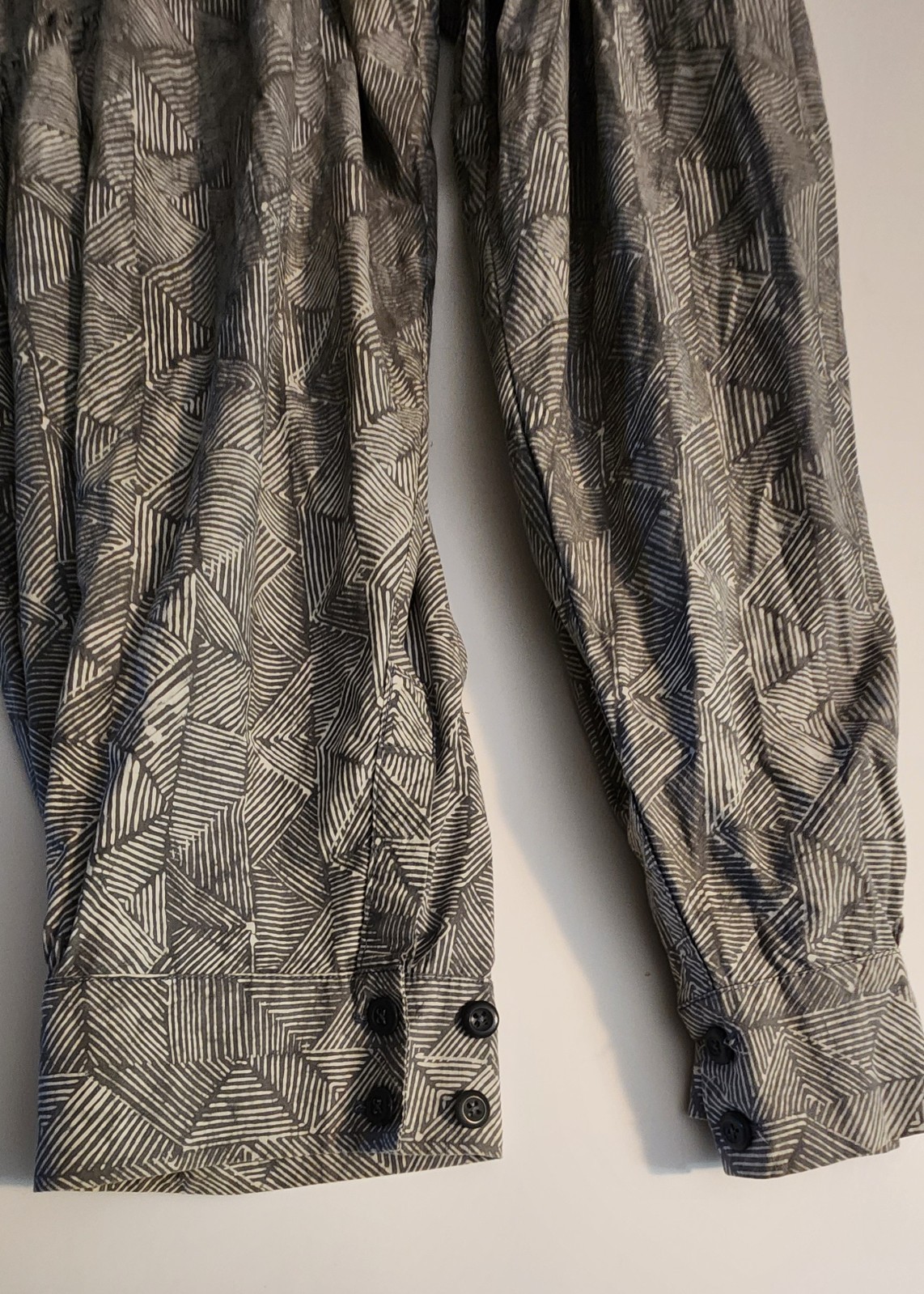 Vtg ’80s Gray/White Geo Pattern, Cotton, Balloon Leg High Waisted Overalls, S/XS