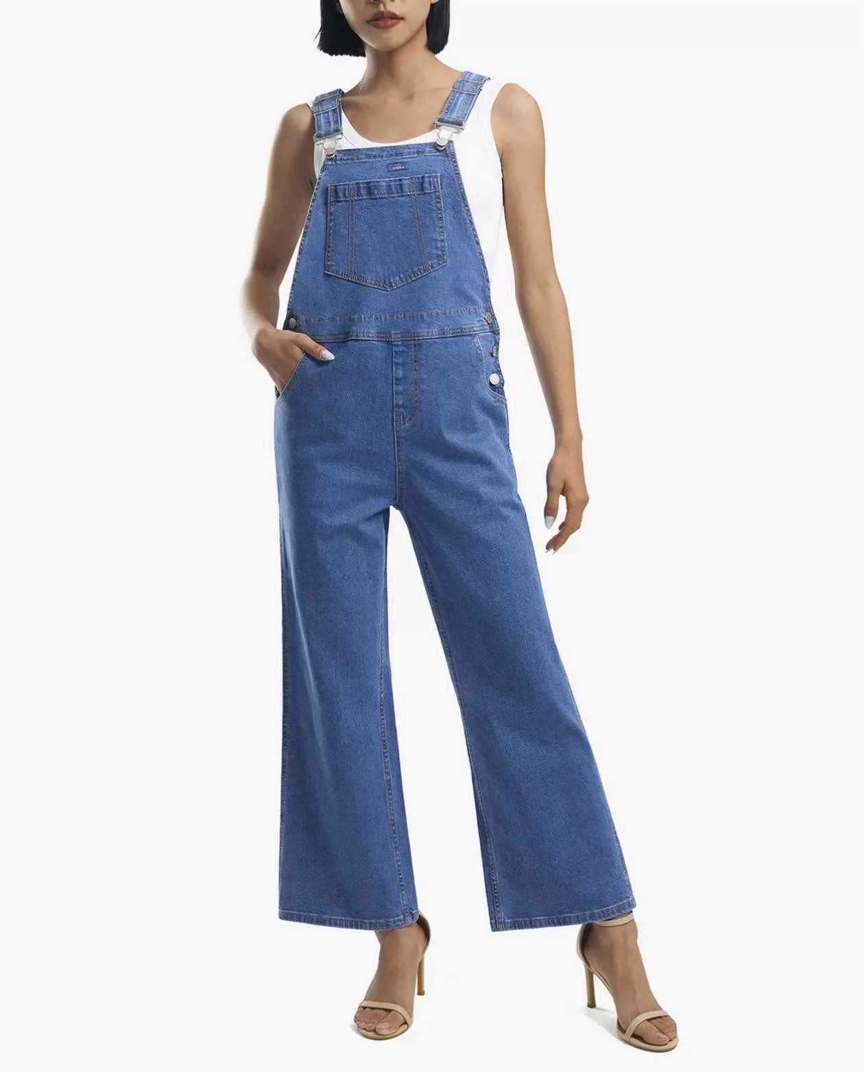 HISEA Women’s Denim Wide Leg Overalls Blue Front Pocket Size S