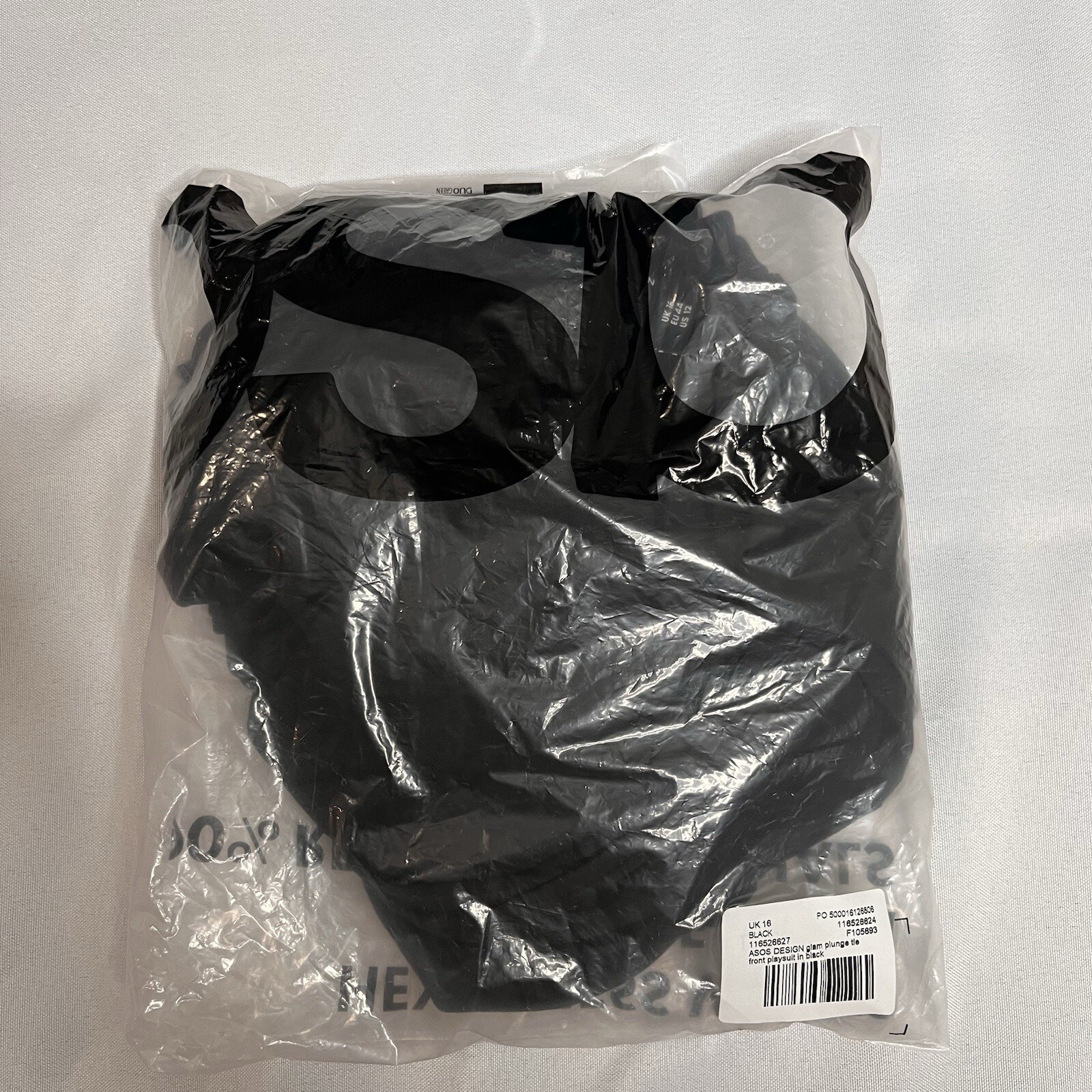 ASOS Glam Plunge Tie front Romper in Black US 12 UK 16 NEW