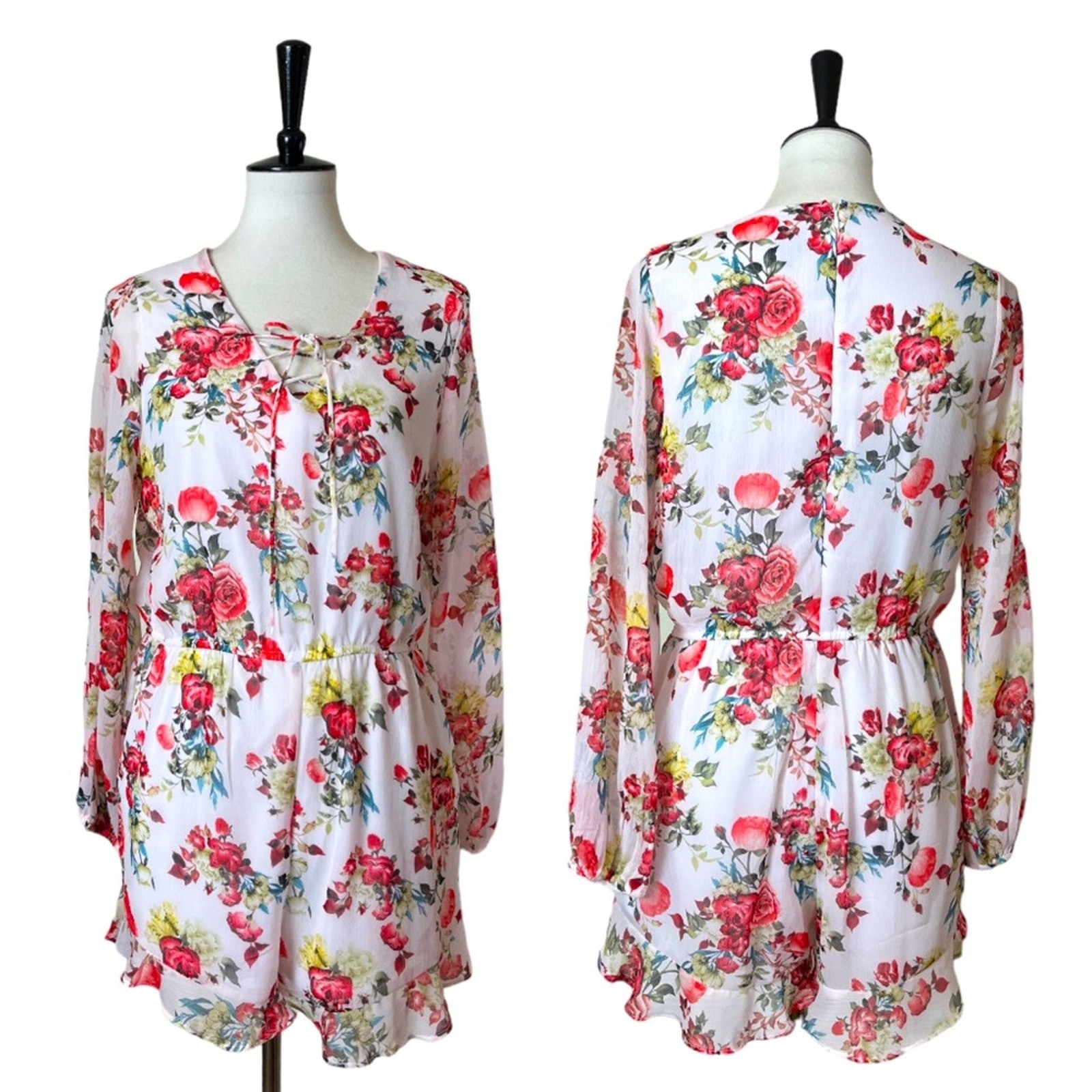 Disney Beauty & the Beast Romper Long Sleeve V-neck Chiffon Floral Women’s Large
