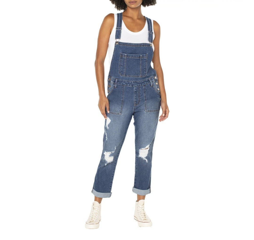 Celebrity Pink Juniors Overall Destructed Jeans Size S Dark Wash
