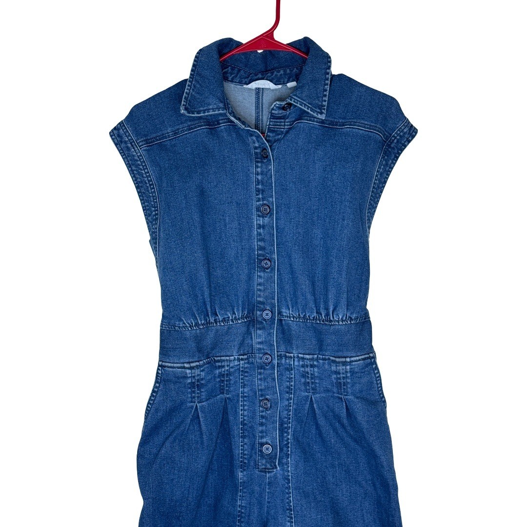 Me by Jennie Garth Denim Romper Womens 8 Blue Button Front Cap Sleeve Jumpsuit