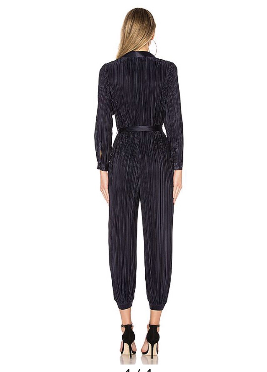 L’academie Perrine Jumpsuit Small Navy Fully Pleated Button Front NO SASH