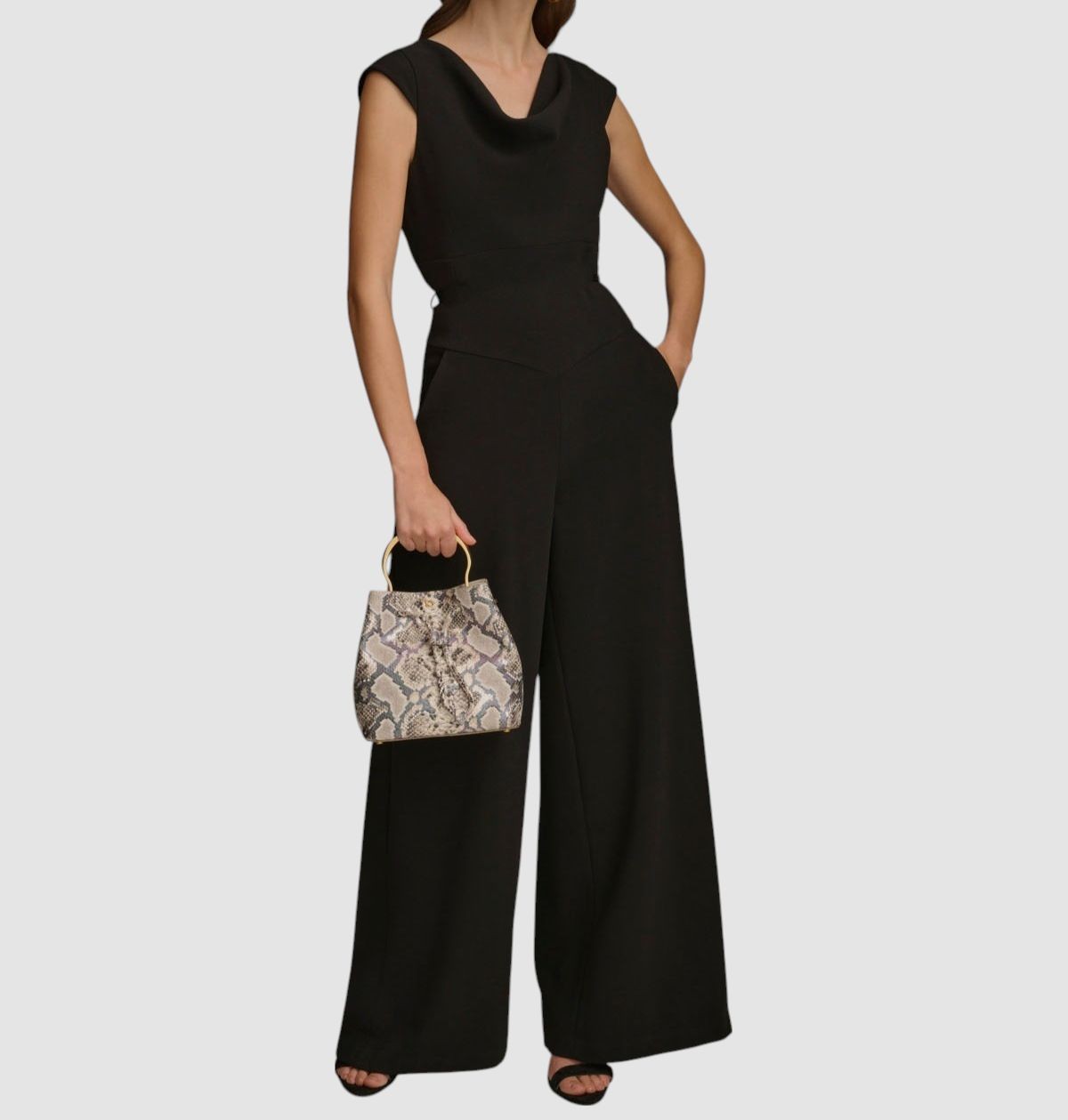 Donna Karan New York Women’s Black Cowlneck Cap-Sleeve Jumpsuit Size 6