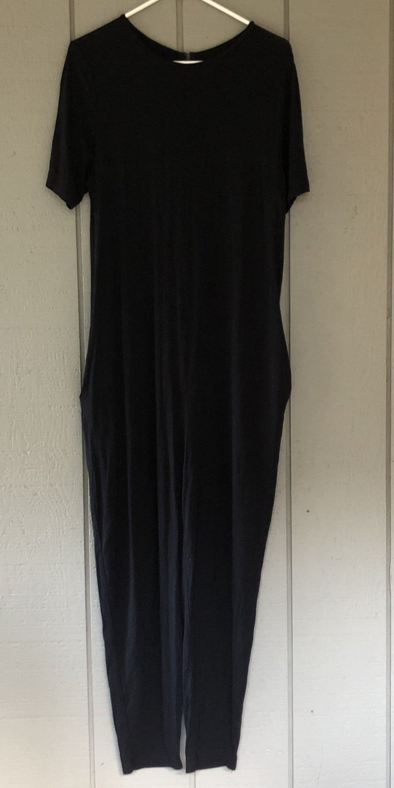 Quince Womens Black Jumpsuit Medium Bamboo Jersey Maternity Everyday Zip Back M