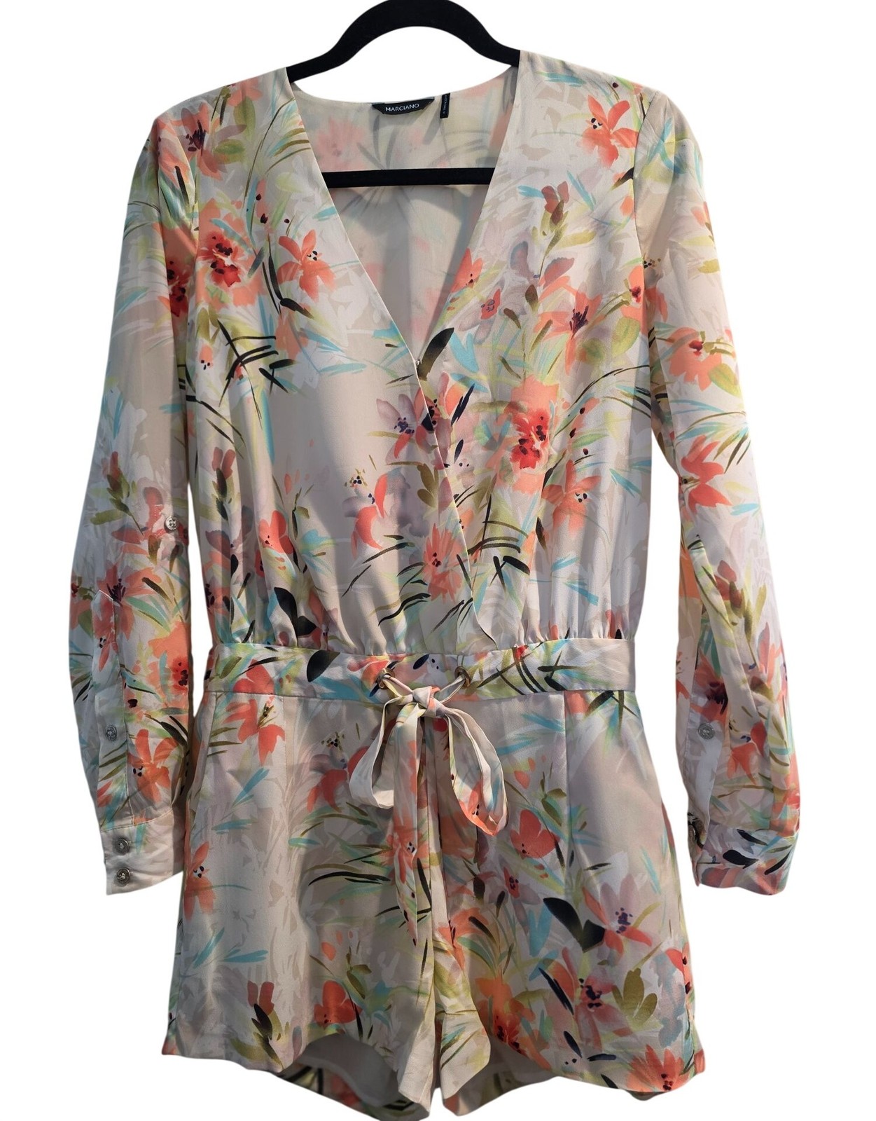 Y2K Marciano x Guess Botanica Floral Long-Sleeve V-Neckline Romper Shorts Sz 0