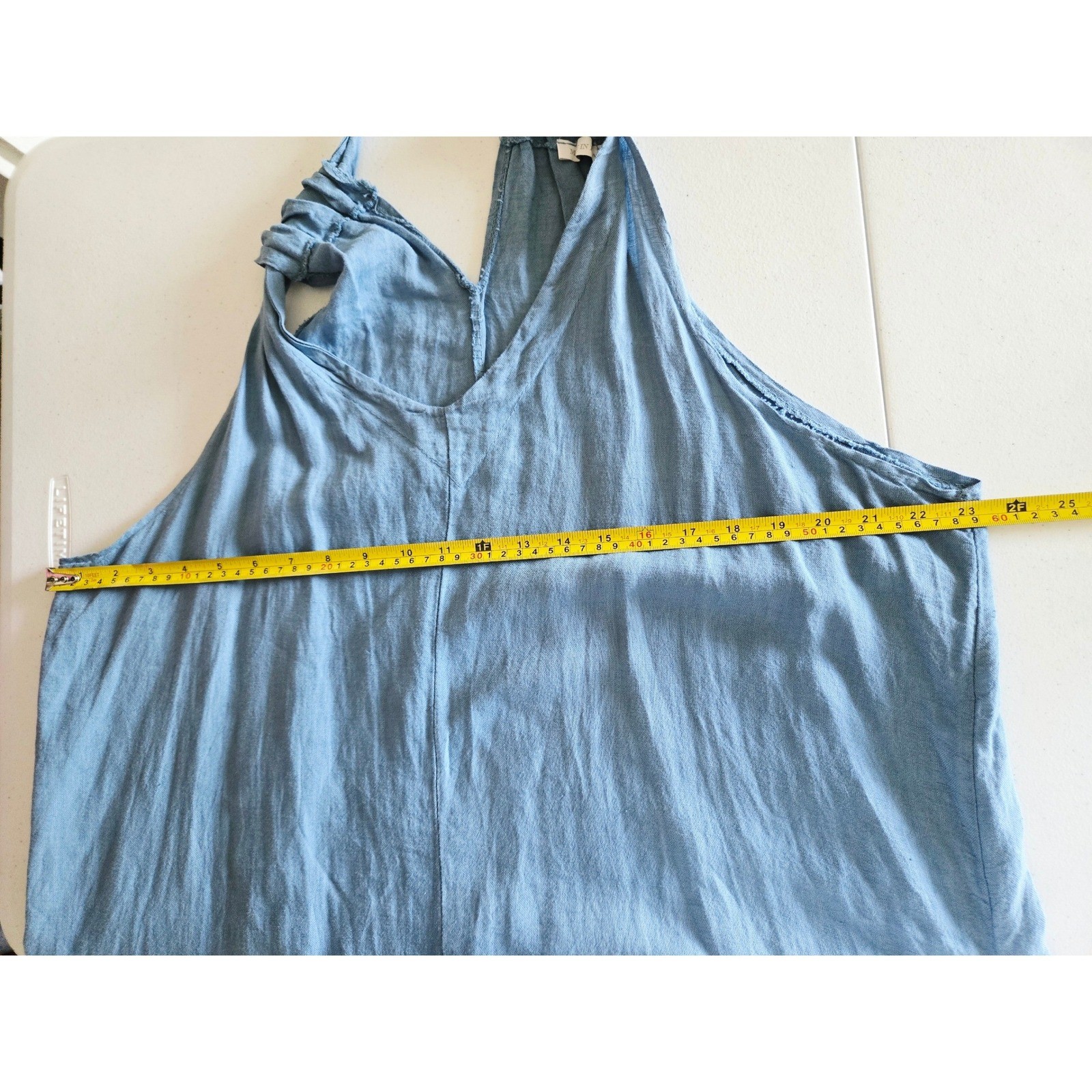 Made in Italy Womens Blue 100% Linen Wide Leg Tie Back Loose Jumpsuit Overalls