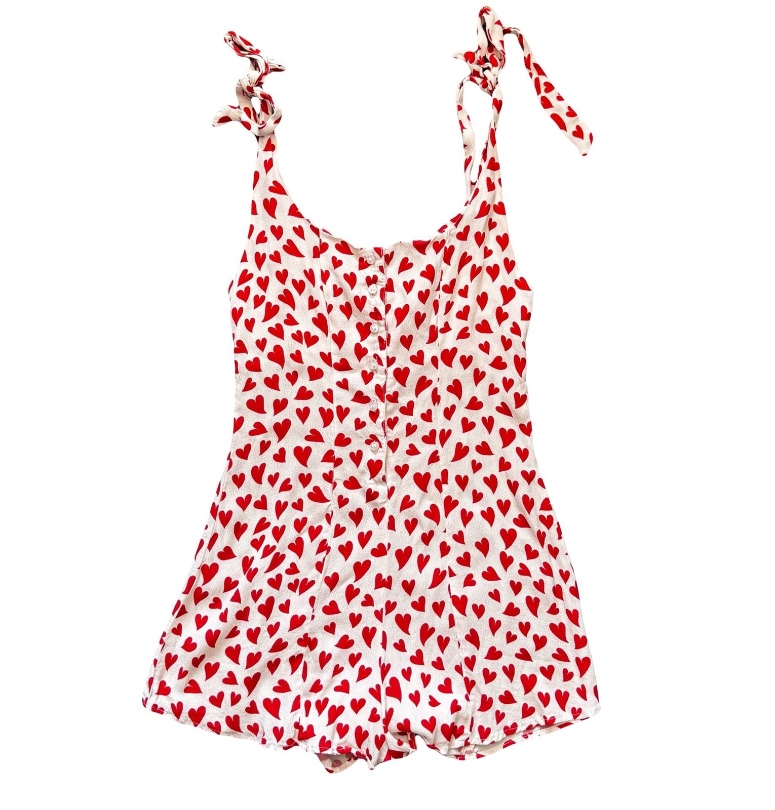 Beach Riot red heart tie-strap button-front romper M