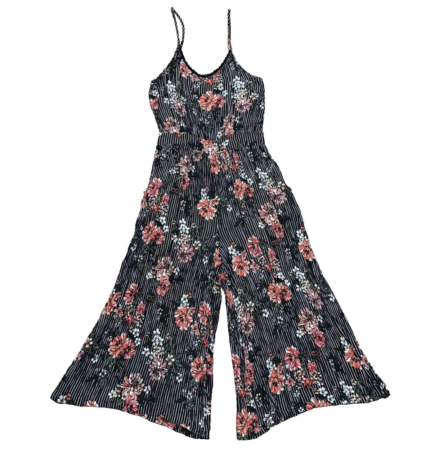Derek Heart Womens M Floral Boho Romper Wide Leg Cropped Jumpsuit Flowy