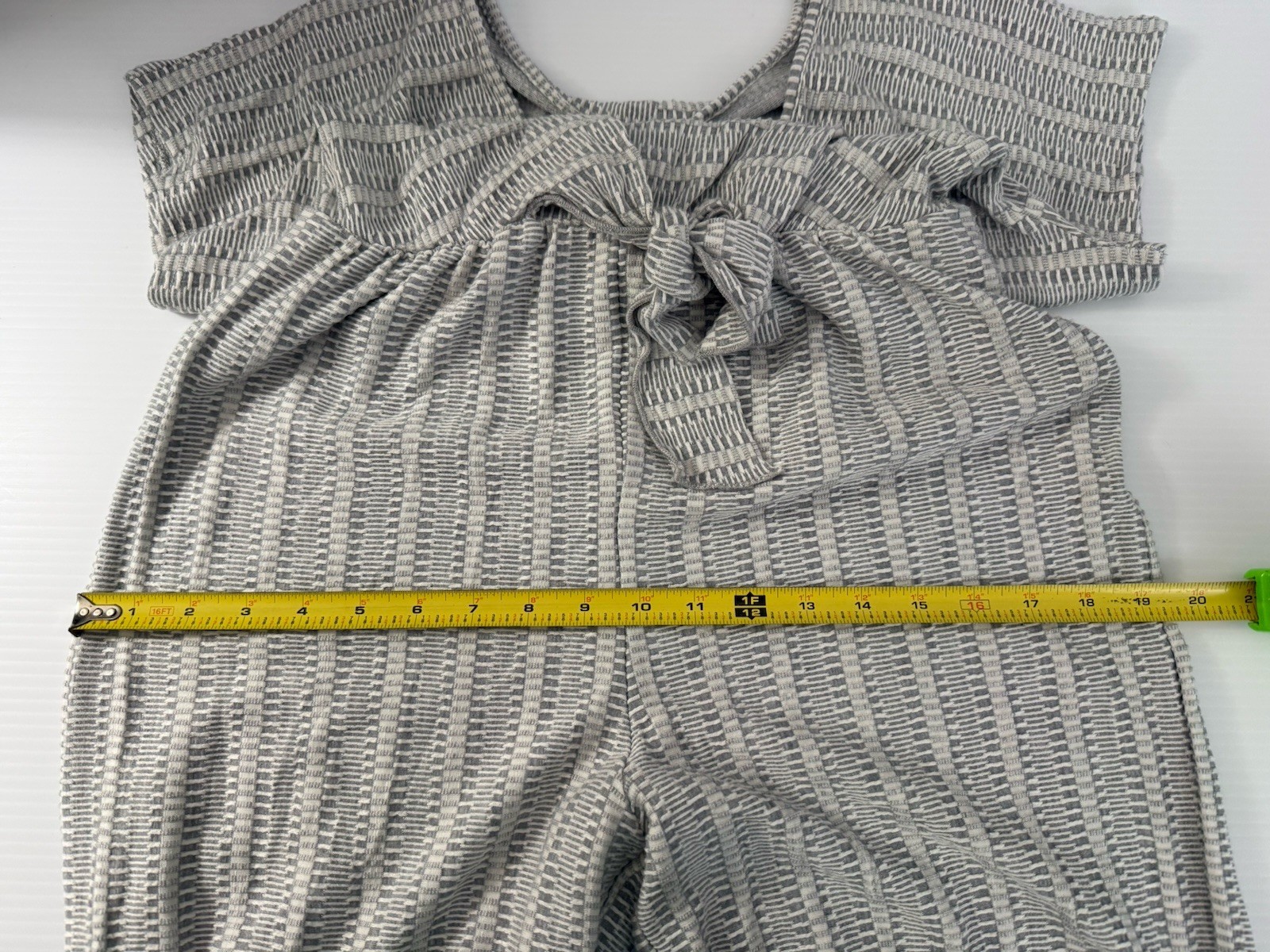 Jersey Knit Long Pant Romper Jumpsuit Grey & White Boho Wide Leg Size LG