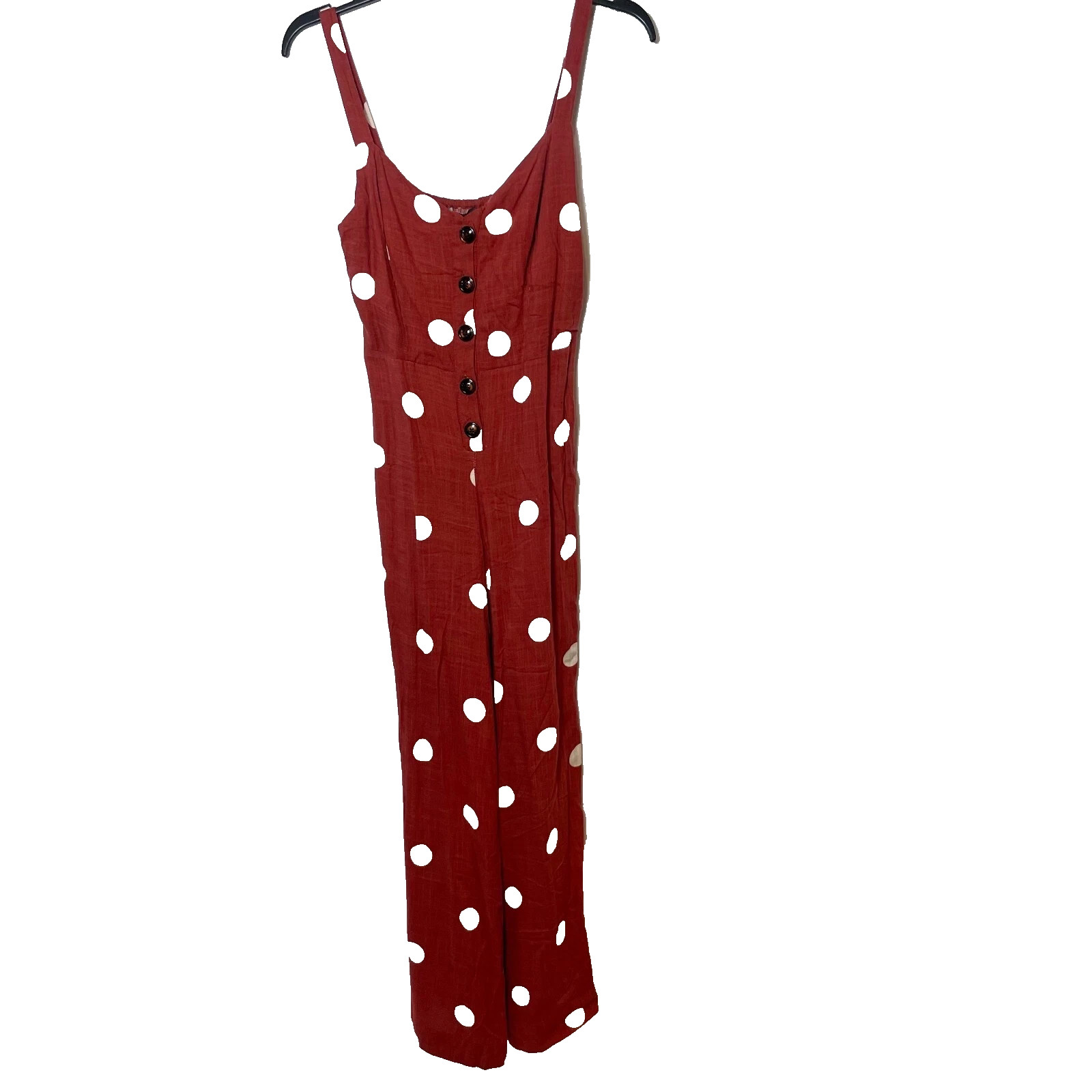 Primark Sleeveless Polka Dot Jumpsuit Womens Size 4 Red Smocked V-neck NEW