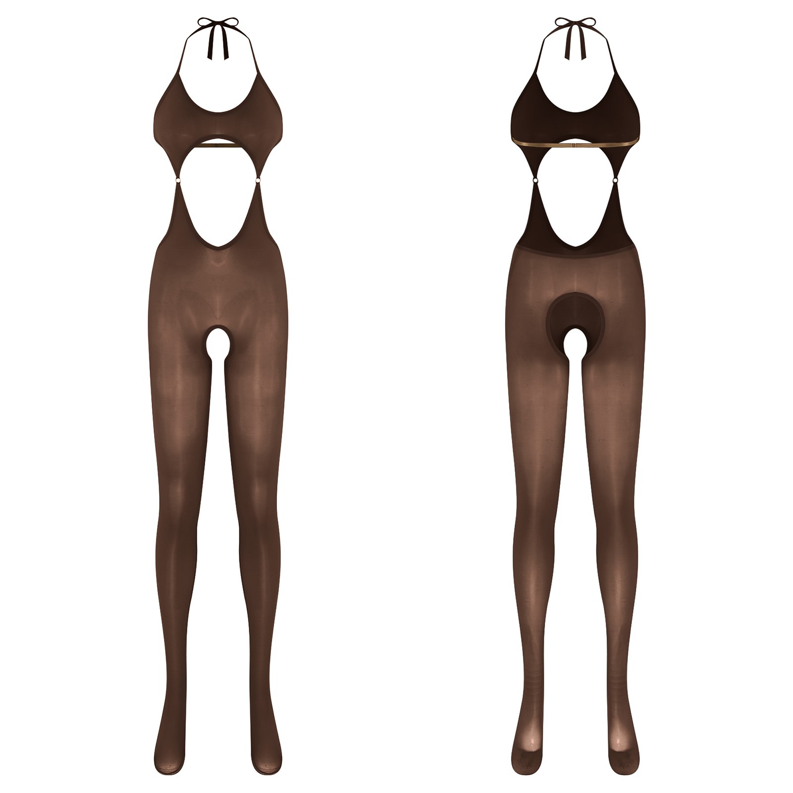 Adult Oil Glossy Nylon Silky Bodysuit Hollow Out Tights Romper Bodystockings