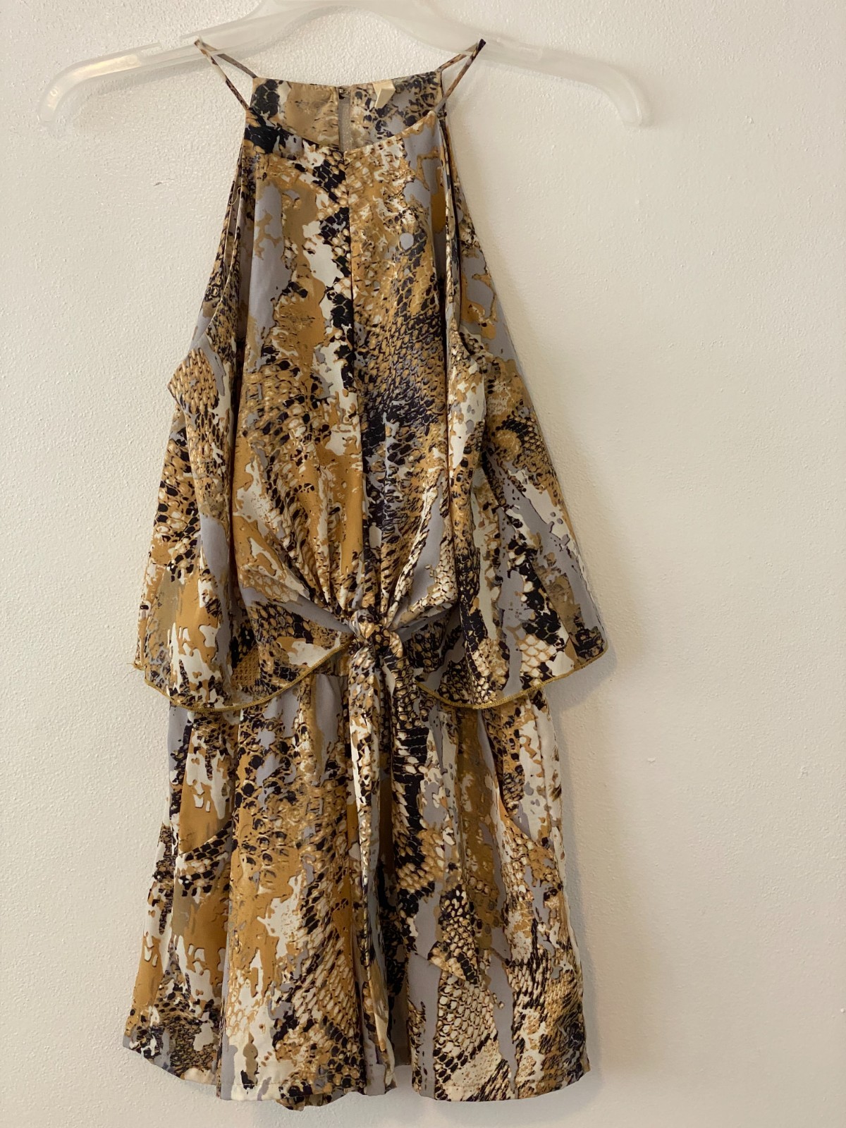 TYCHE Gold Snakeskin Print Shorts Romper Pockets Small Festival Edgy Coquette
