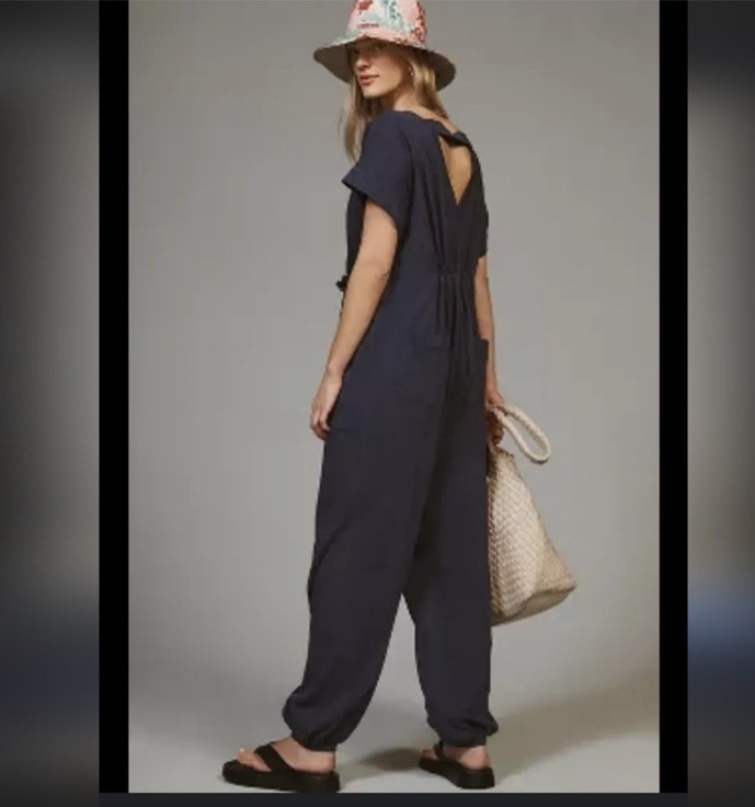 Daily Practice by Anthropologie Oversized Jumpsuit V-neckline Navy Sz S