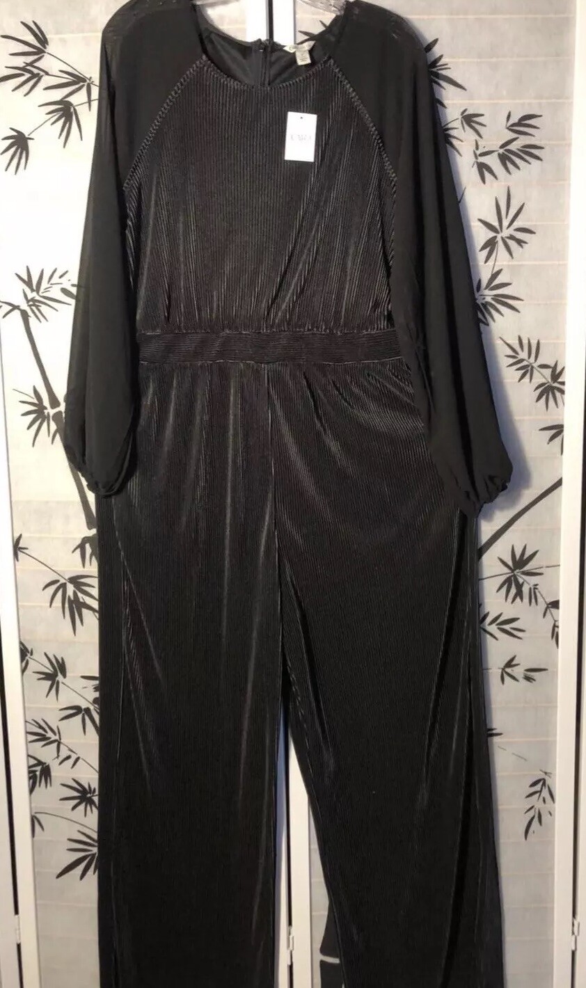 NWT Cato Black Ribbed Jumpsuit/ Romper Women’s Large. Sheer Arms. FREE SHIPPING
