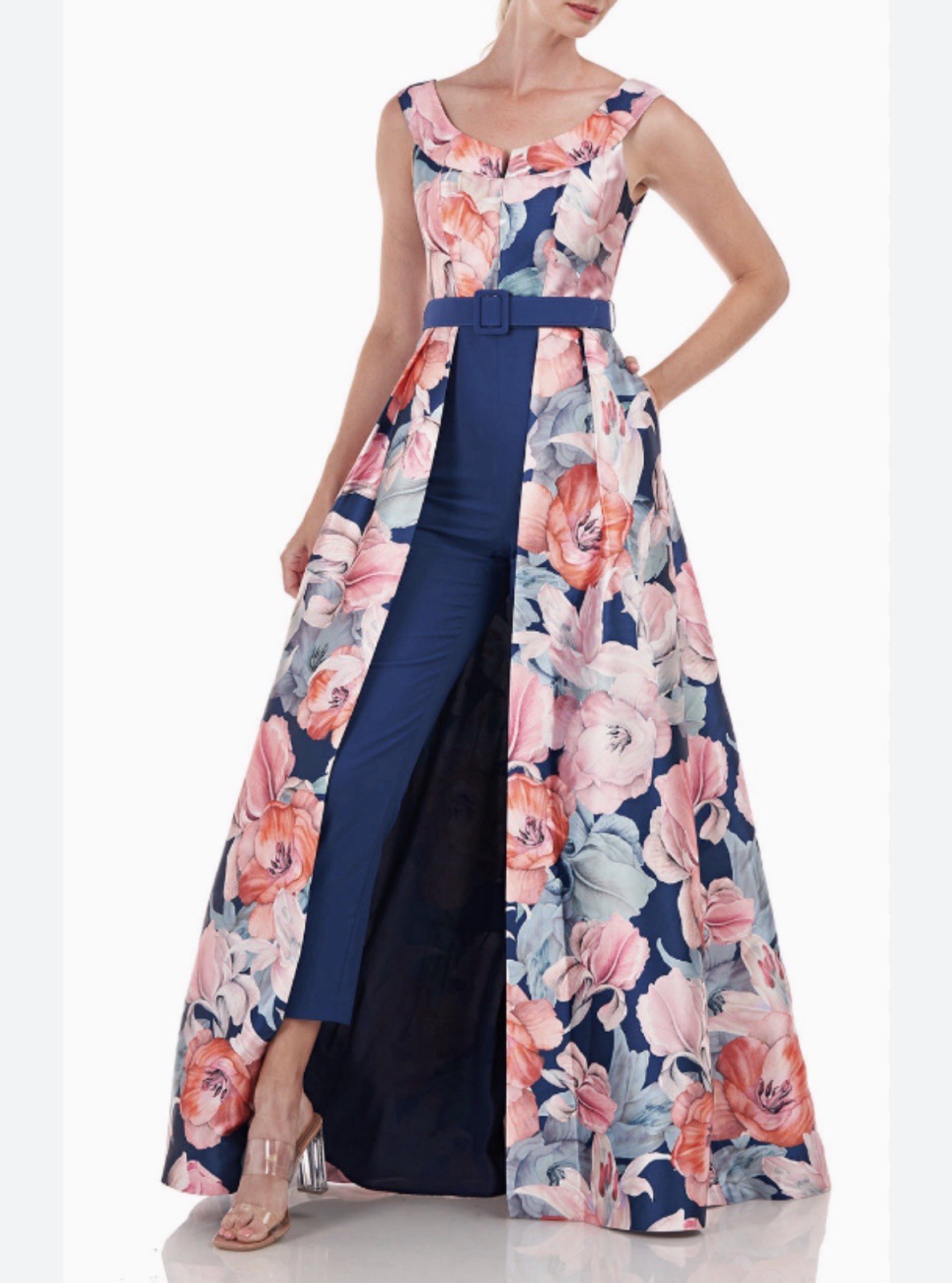 Kay Unger New York Floral Overlay Jumpsuit Dress Size 6 NWT Formal Evening Gown