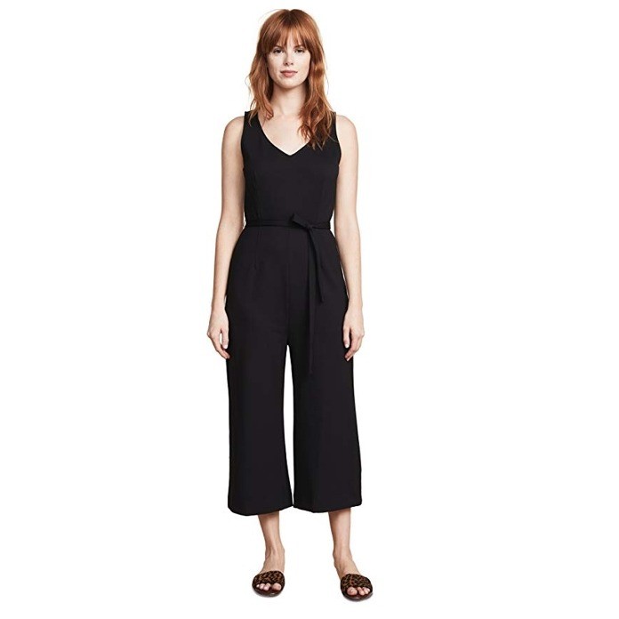 Three Dots Womens Black Tie-Waist Wide Leg Jumpsuit Linen M/L?? Made USA