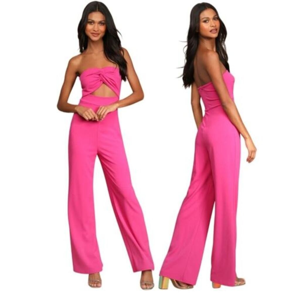 Lulus Women’s All That She Wants Pink Strapless Cutout Straight Leg Jumpsuit S