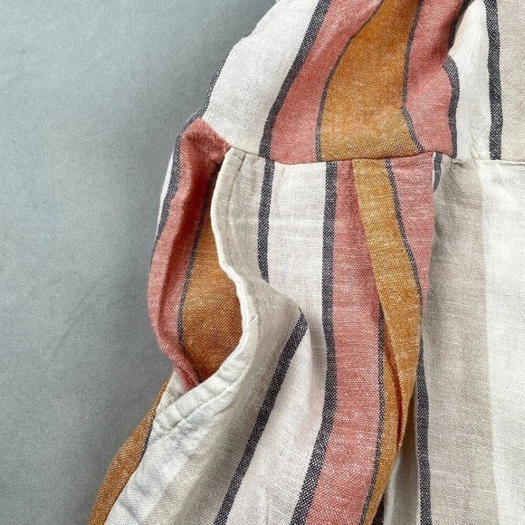 BP. Women Striped Linen Blend Wide Leg Cropped Jumpsuit Coral Mustard Small NEW