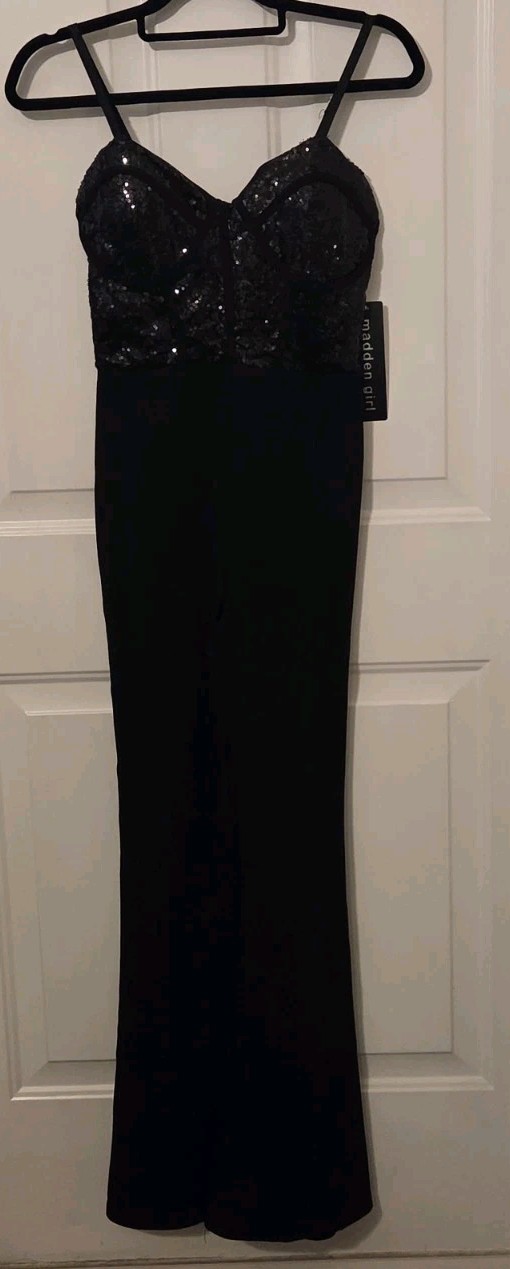 Madden Girl jumpsuit w/ sequined corset-style bodice & spaghetti Straps -Size S