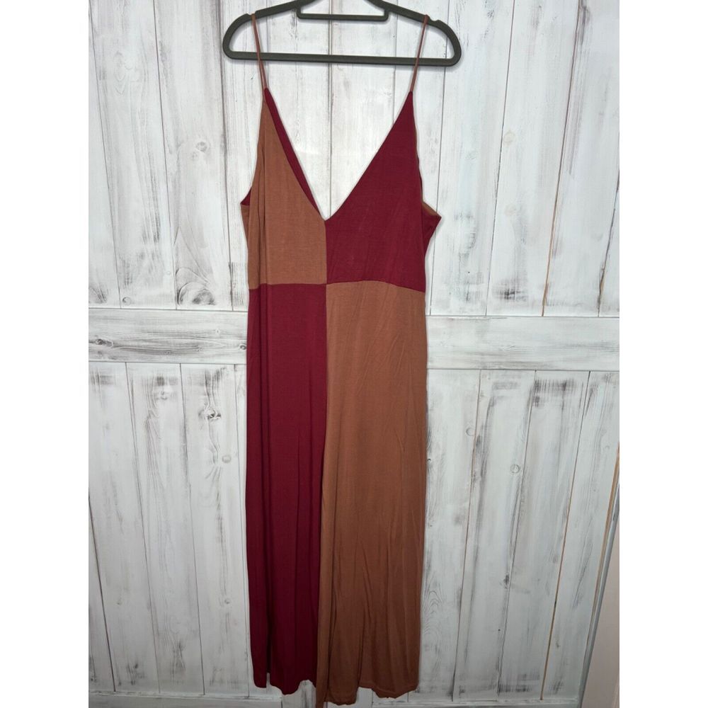 NWOT Anthropologie A+ Red Brown Colorblock Twist front Jumpsuit Plus Size 1X