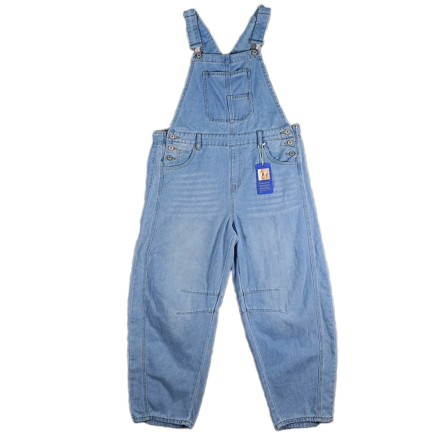 Denim Overalls Women Large Light Wash Barrel Leg Baggy Utility Bib Dungarees