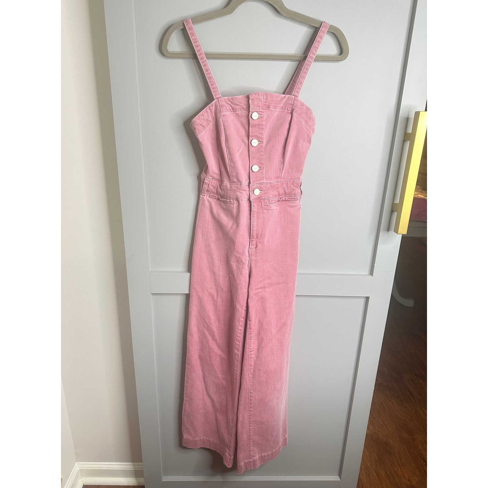 PAIGE Women’s Anessa Ankle Culotte Denim Button Front Wide Leg Jumpsuit Sz 23