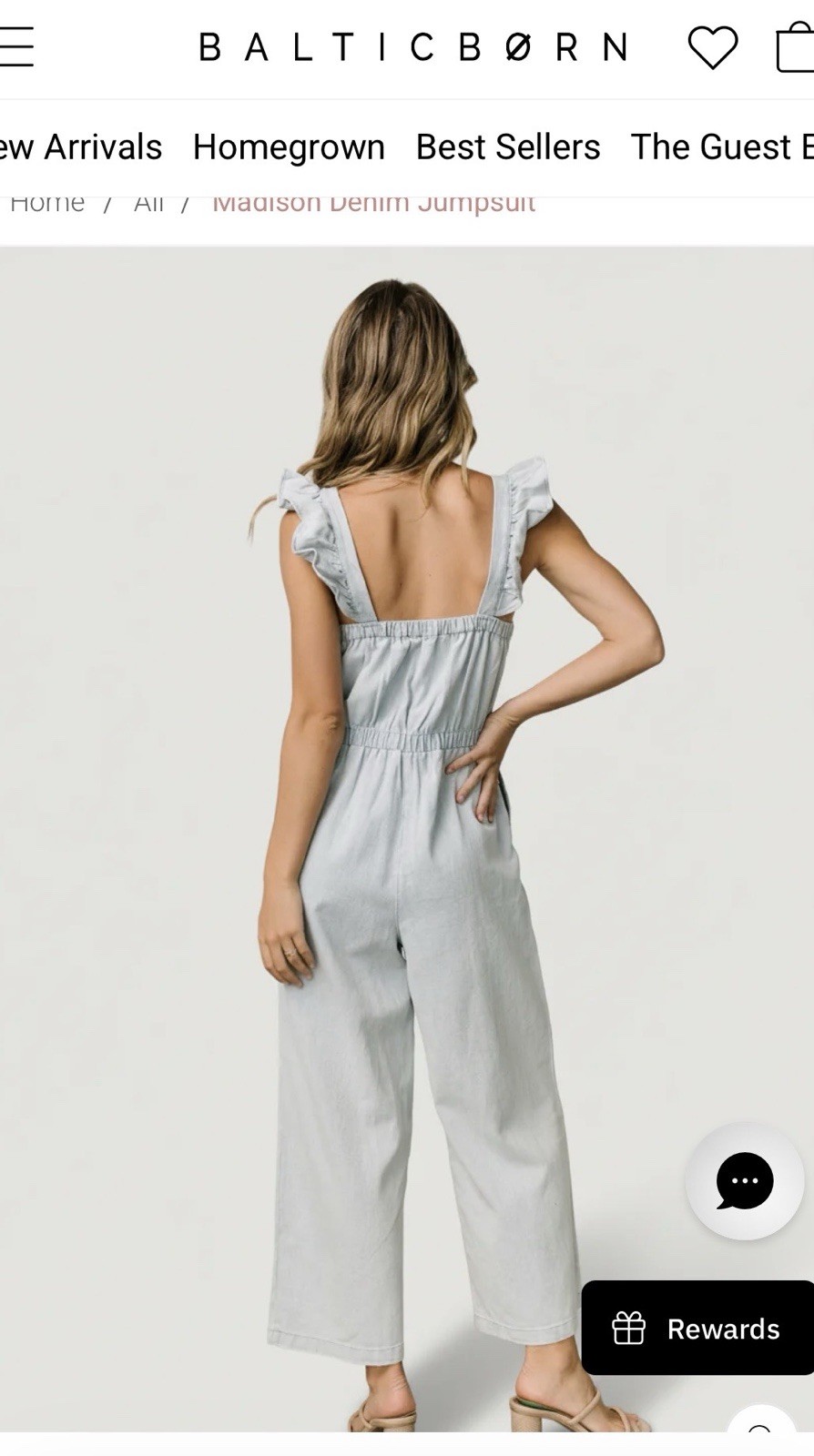 Baltic Born Madison Denim Jumpsuit Blue S Wide-Leg Ruffle Straps Pockets