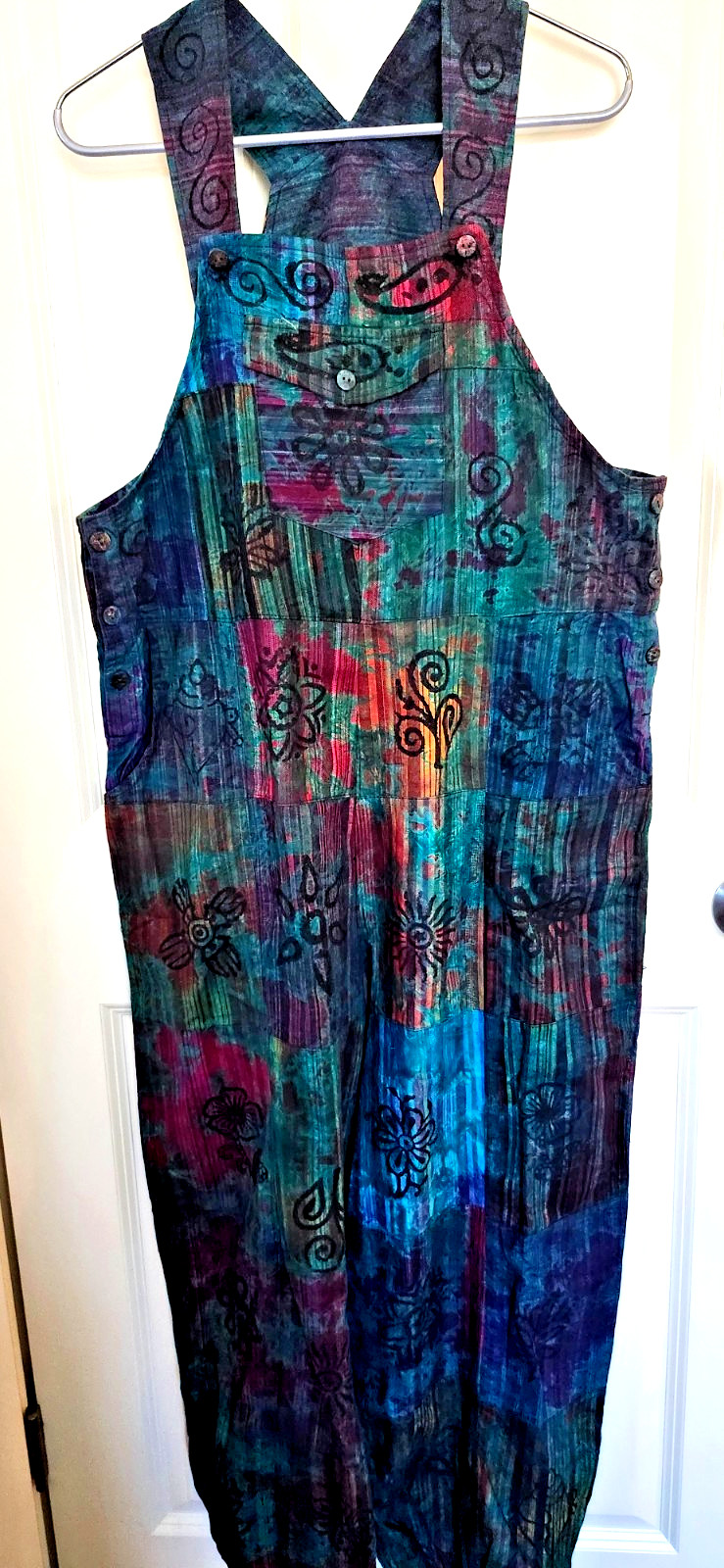 Patchwork Jumpsuit Loose Floral Print Bohemian Wide Elastic Leg Overall 8/10