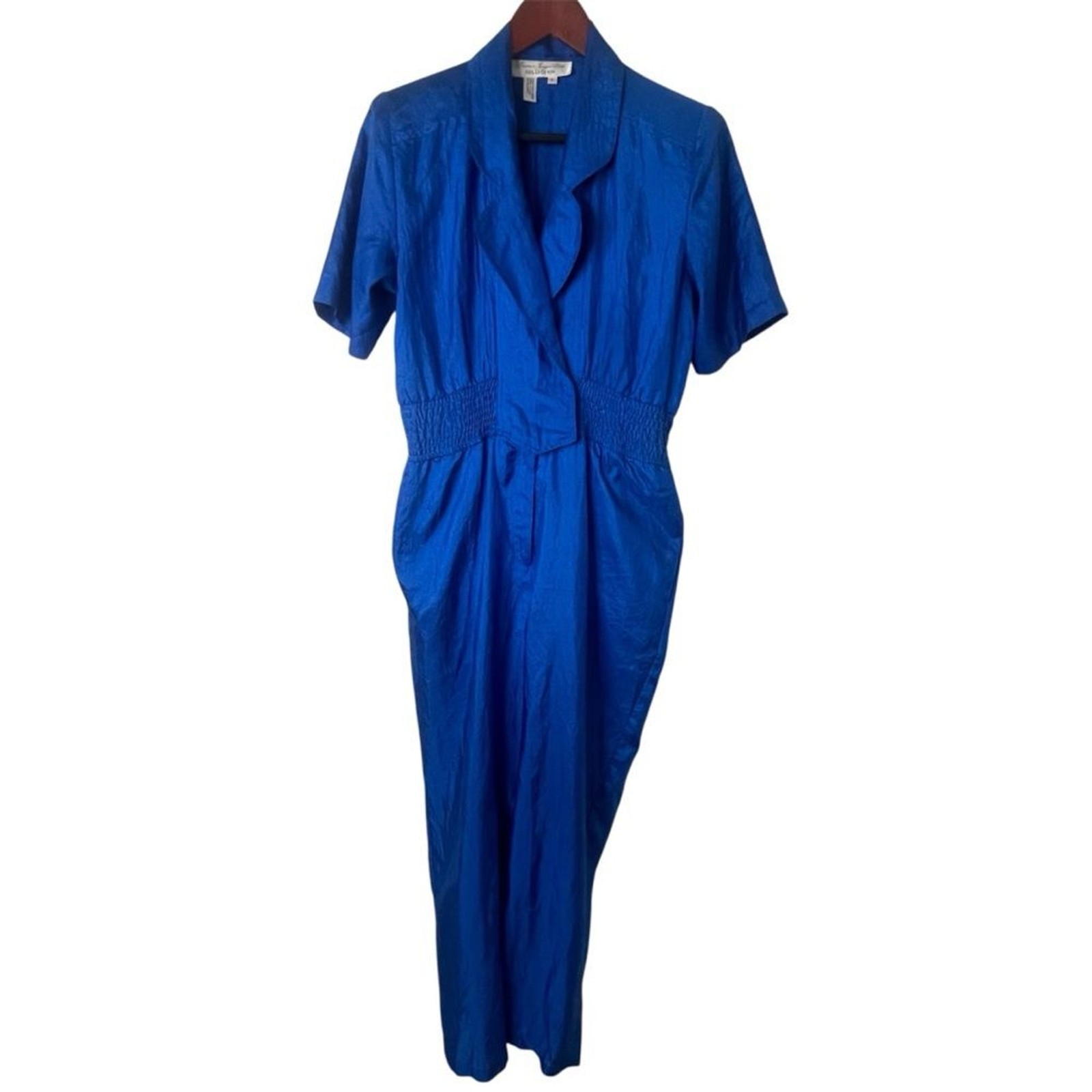 Vintage Laura And Jane Size Small Vibrant Bright Shiny Blue 80s Retro Jumpsuit