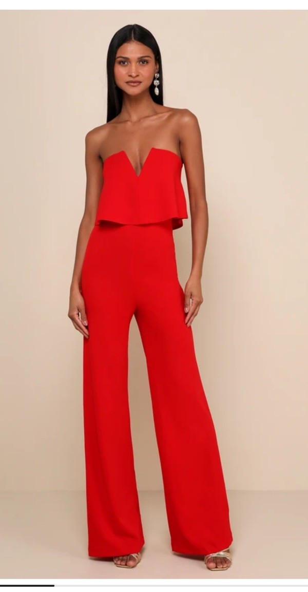 Lulus Power of Love Red Strapless Jumpsuit Size XL Wedding Party