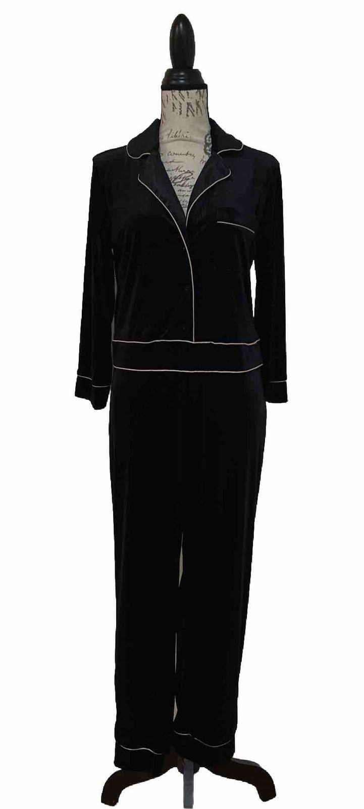 Zara Knit Black And Gold Trim Velvet Jumpsuit Size Small