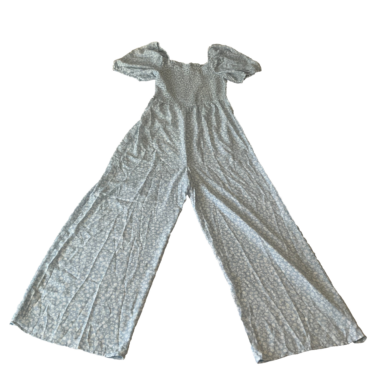 Audrey Parks Francescas Jumpsuit Womens Size M Blue White Short Sleeve Stretch
