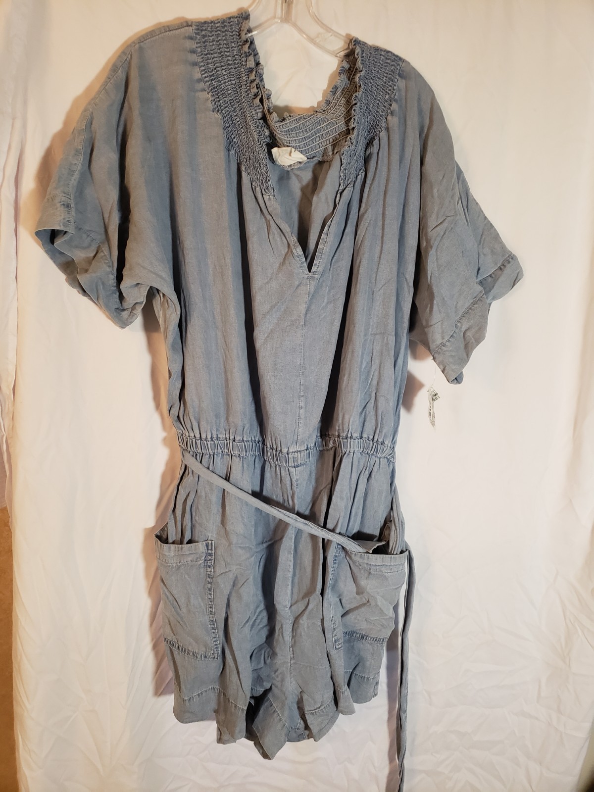 Women’s Andree Blue Denim Like Short Sleeve Shorts Romper Size 3X (1362)