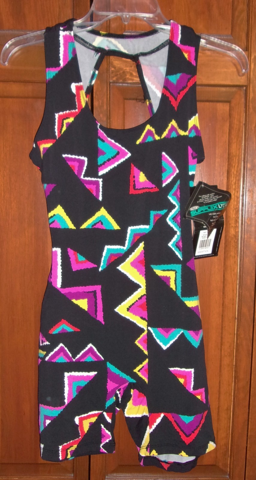 Danskin Shorts 1 Pc Bodysuit Unitard Multi Color Sleeveless Open Back -L NWT