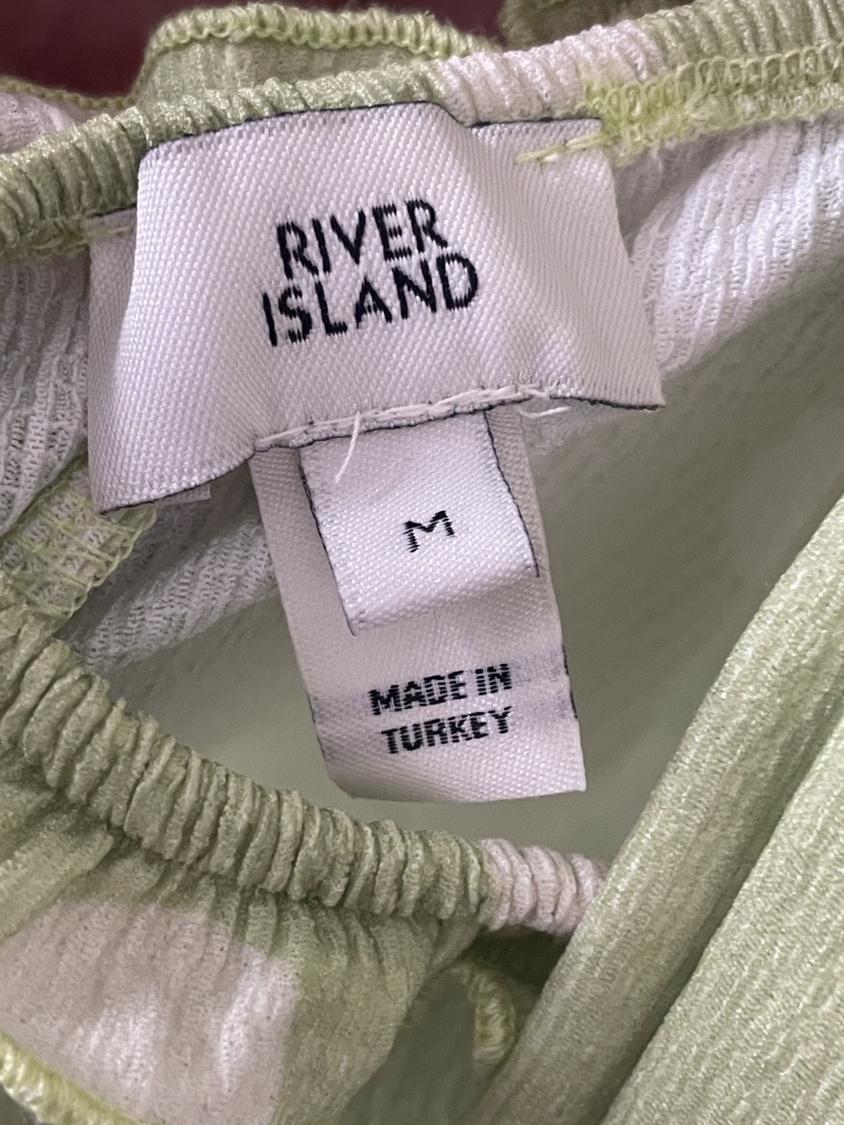 River Island Green Polka Dot Shirred Playsuit Size M Tie Back Summer Romper